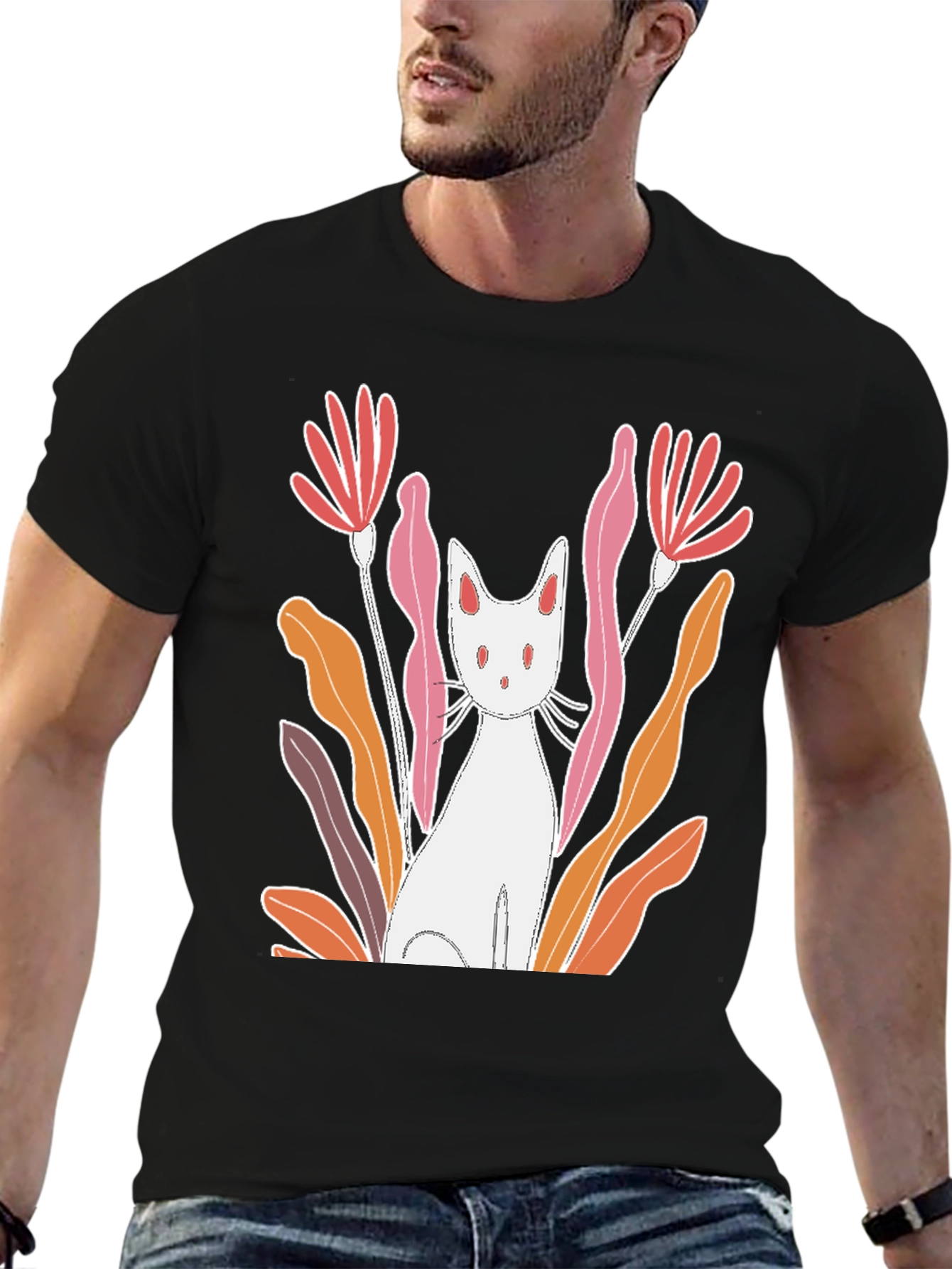 Black Cat & Flowers Graphic Tee view 6