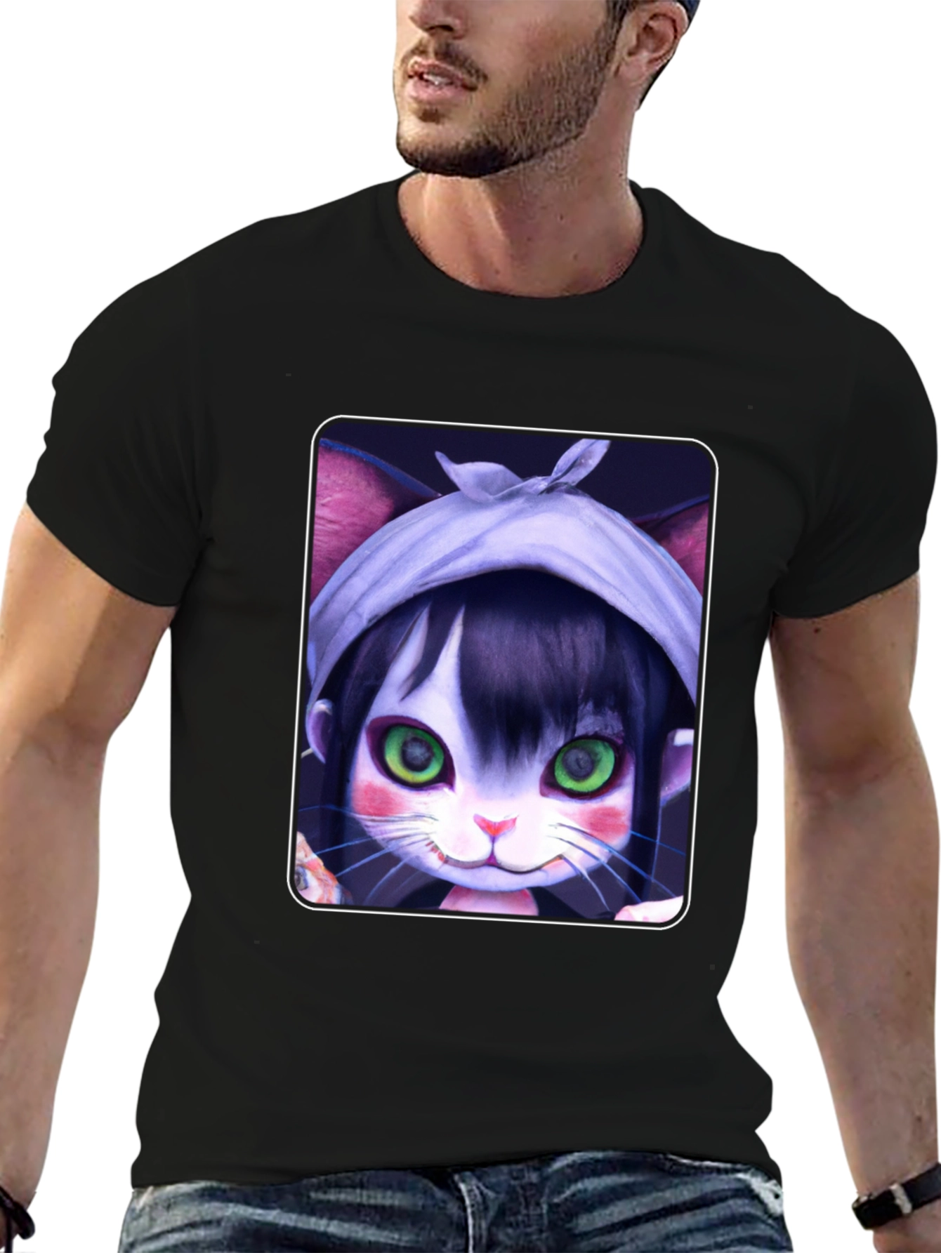 Black Anime Cat Girl T-Shirt - Unique Graphic Tee view 6