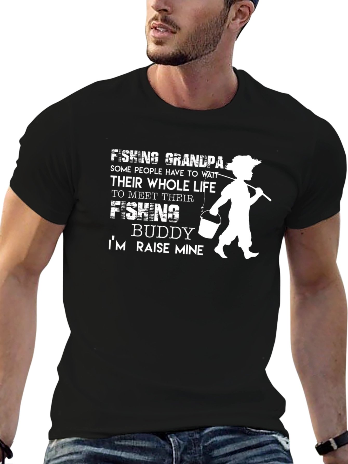 Black Fishing Grandpa T-Shirt - Raise My Buddy! view 6