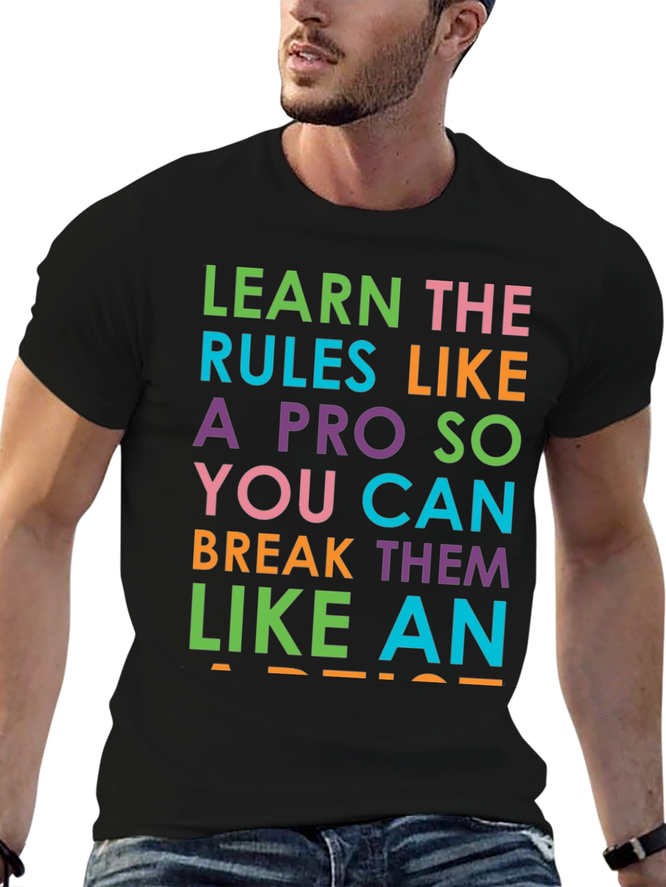 Black Learn the Rules Funny Graphic Tee view 6