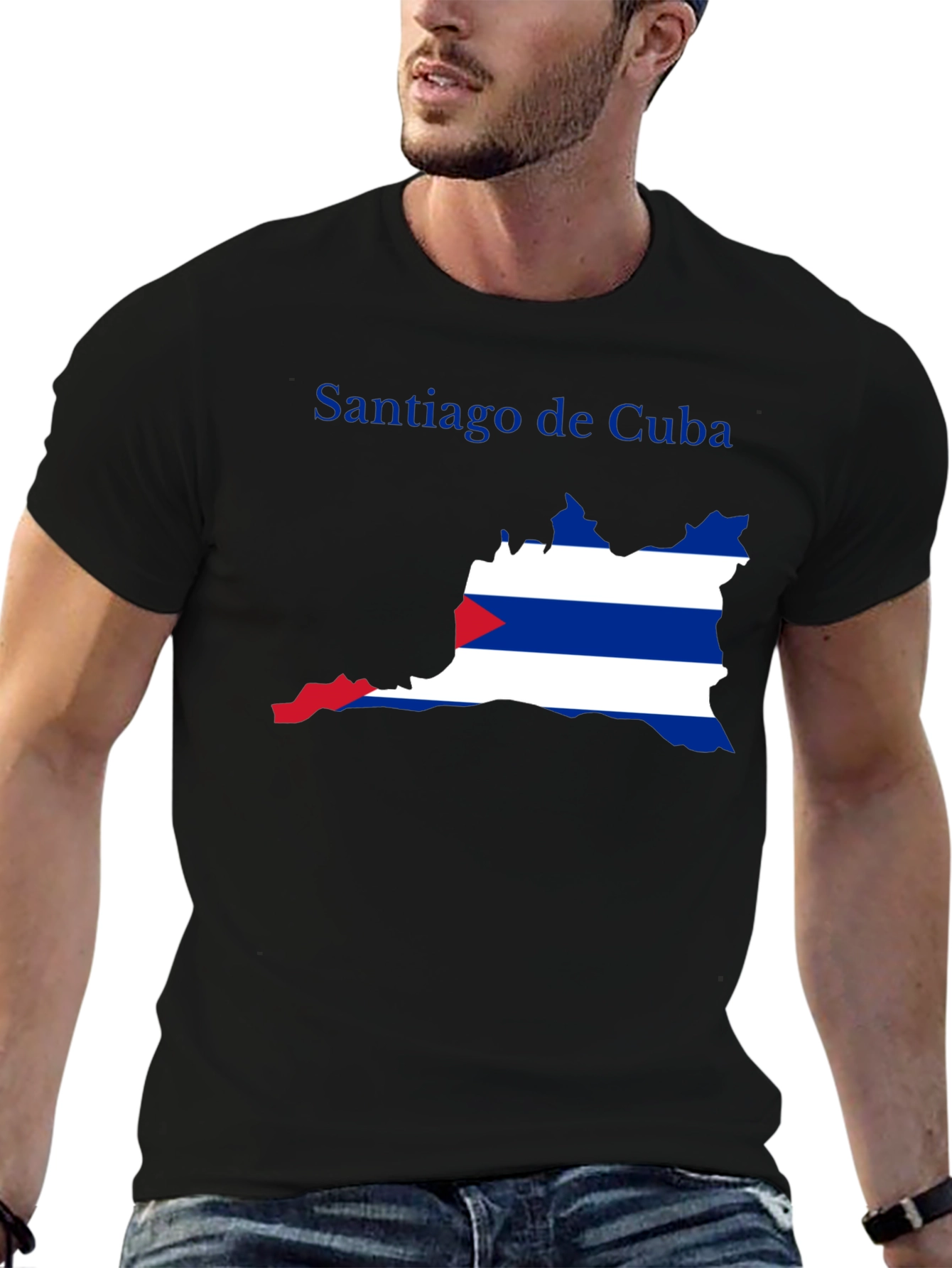 Black Santiago de Cuba Flag Graphic T-Shirt view 6