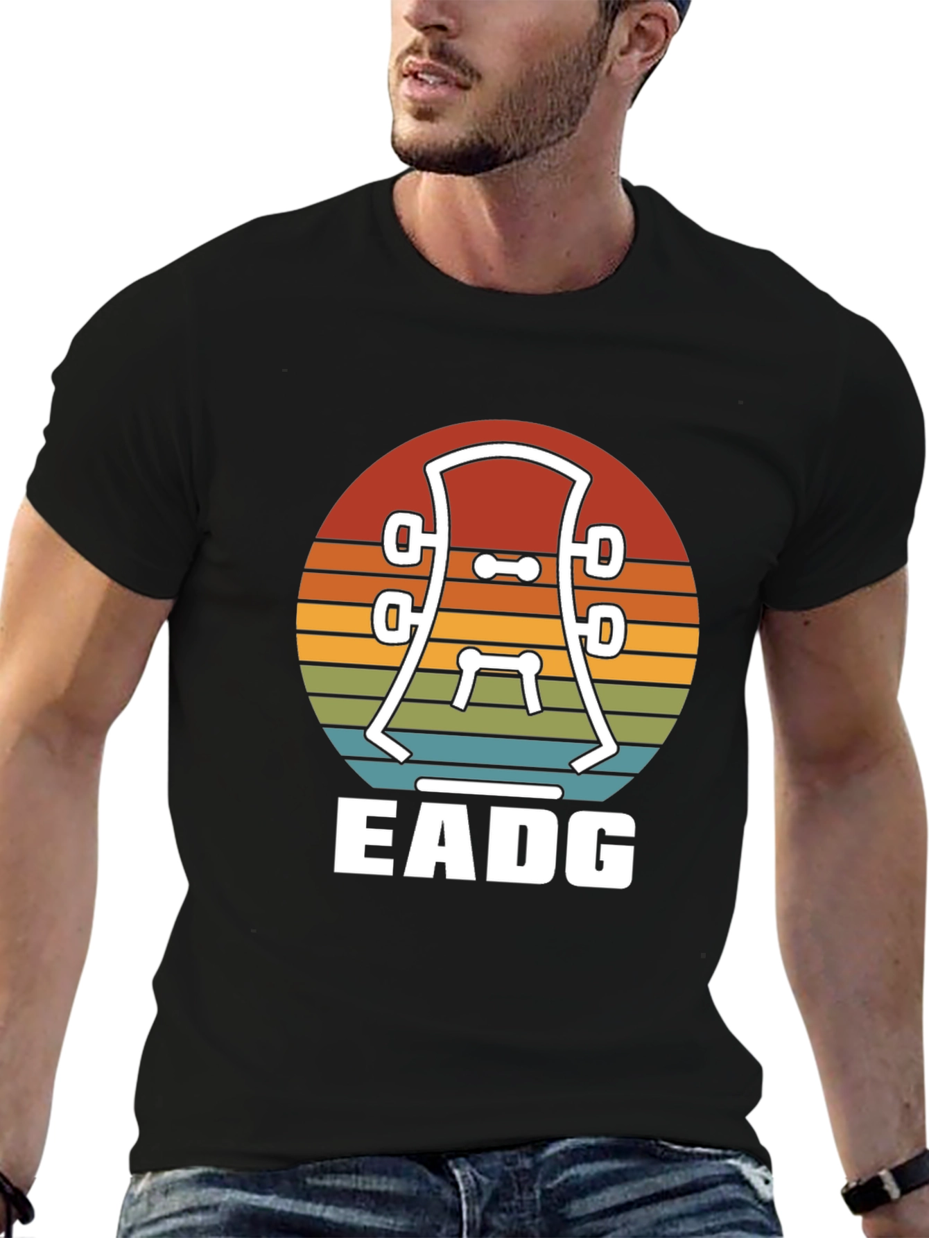 Black Guitar Headstock EADG T-Shirt - Musician Tee view 6