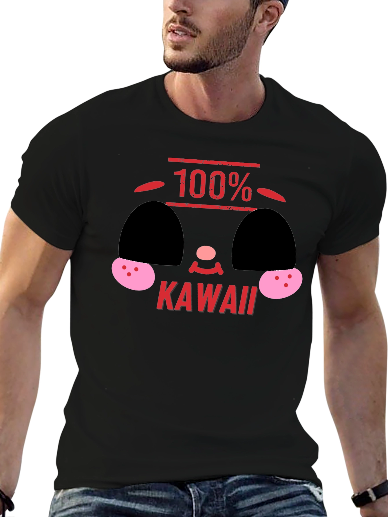 Black 100% Kawaii Graphic T-Shirt - Soft Black Tee view 6