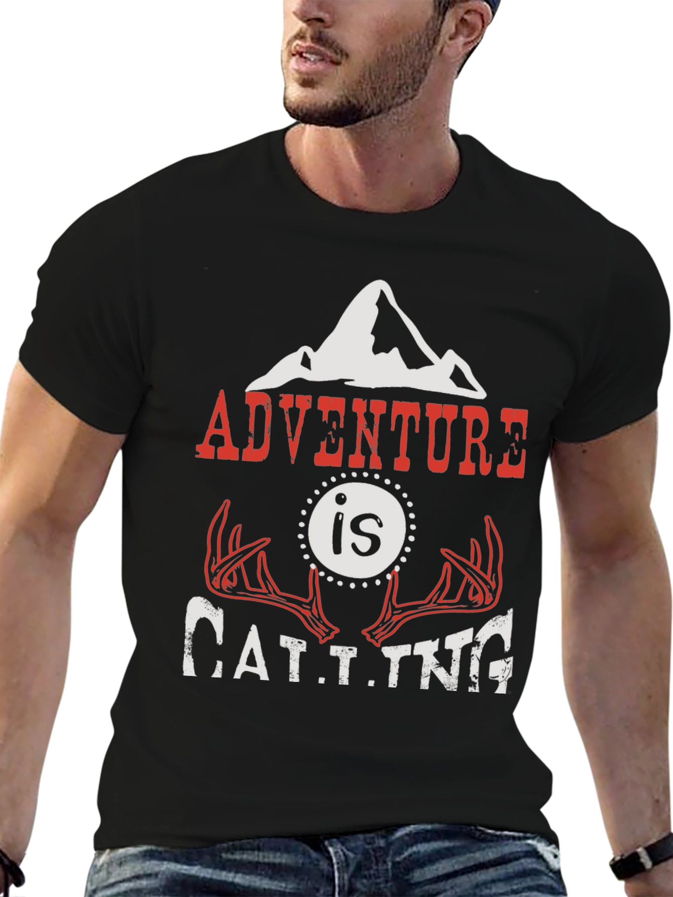 Black Adventure is Calling Graphic T-Shirt view 6