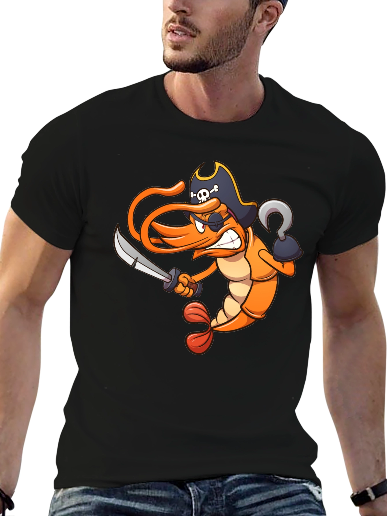 Black Pirate Shrimp Graphic T-Shirt view 6