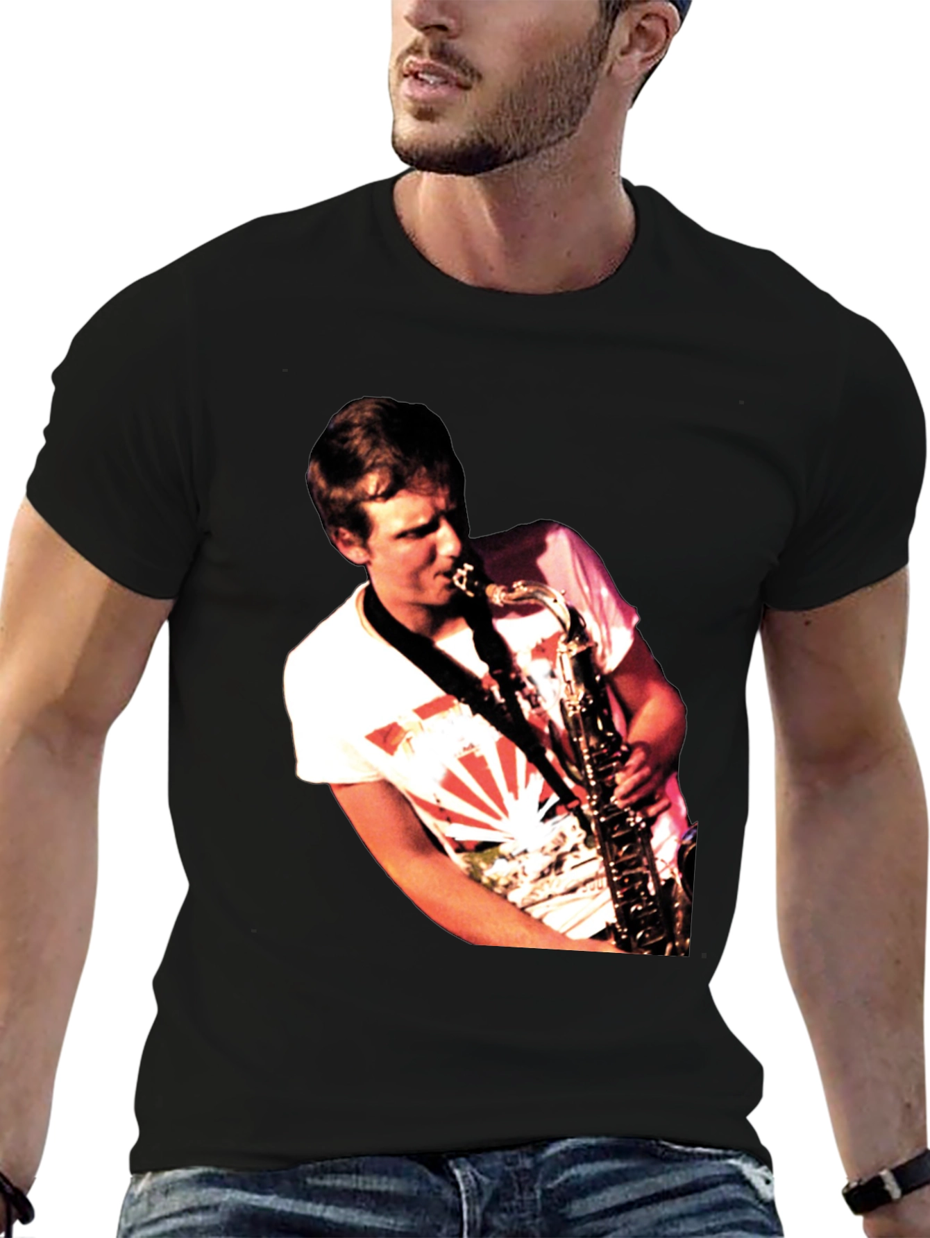 Black Saxophone Player Graphic Black T-Shirt view 6
