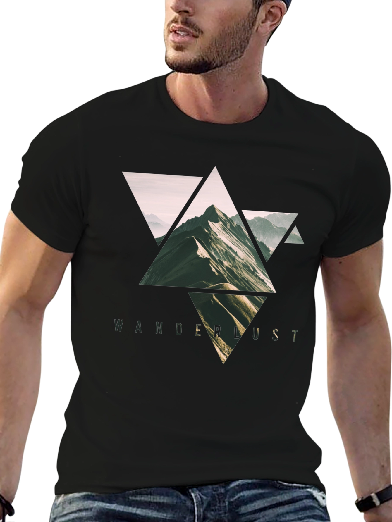 Black Wanderlust Mountain Triangle Graphic Tee - Black view 6