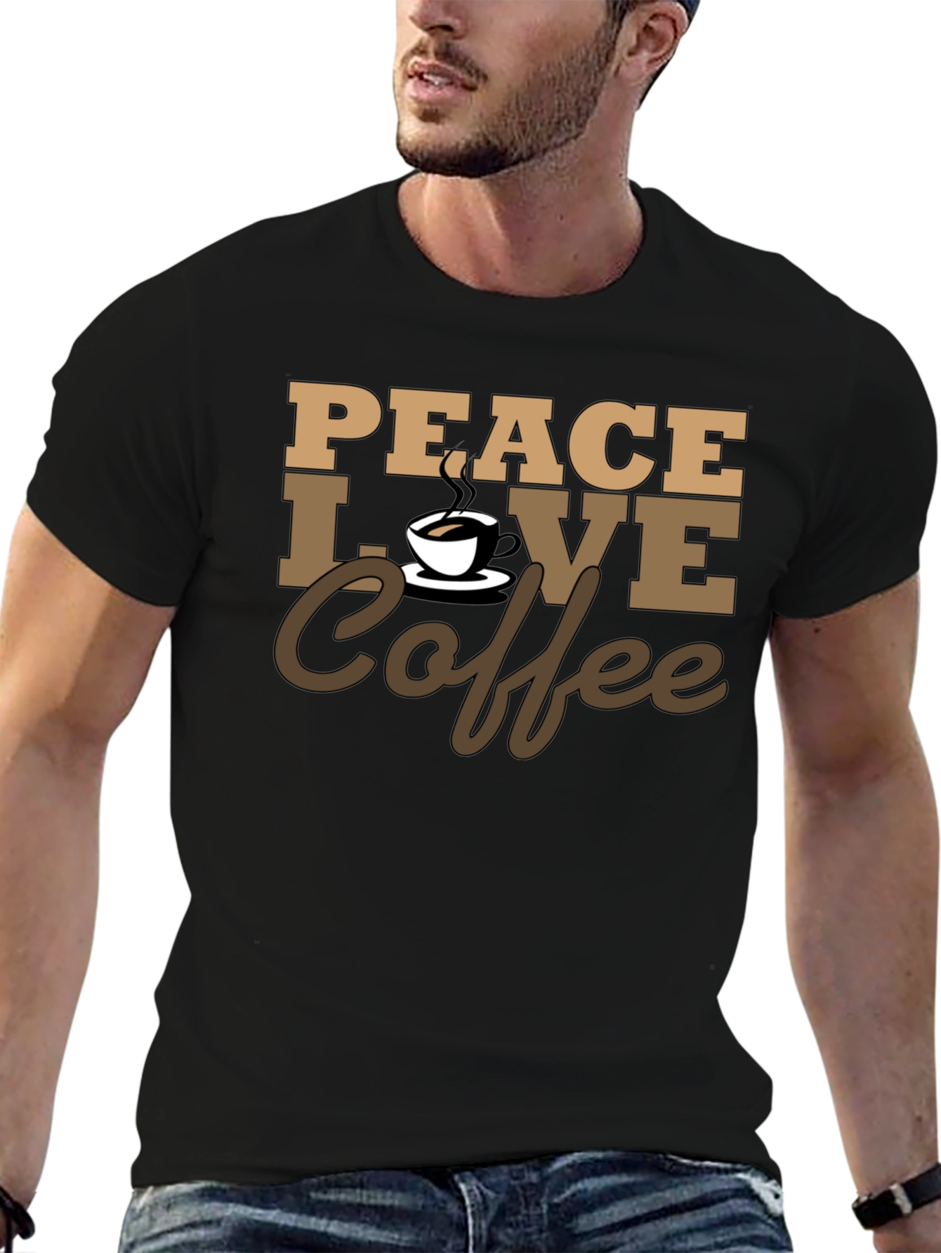 Black Peace Love Coffee T-Shirt - Stylish Casual Tee view 6