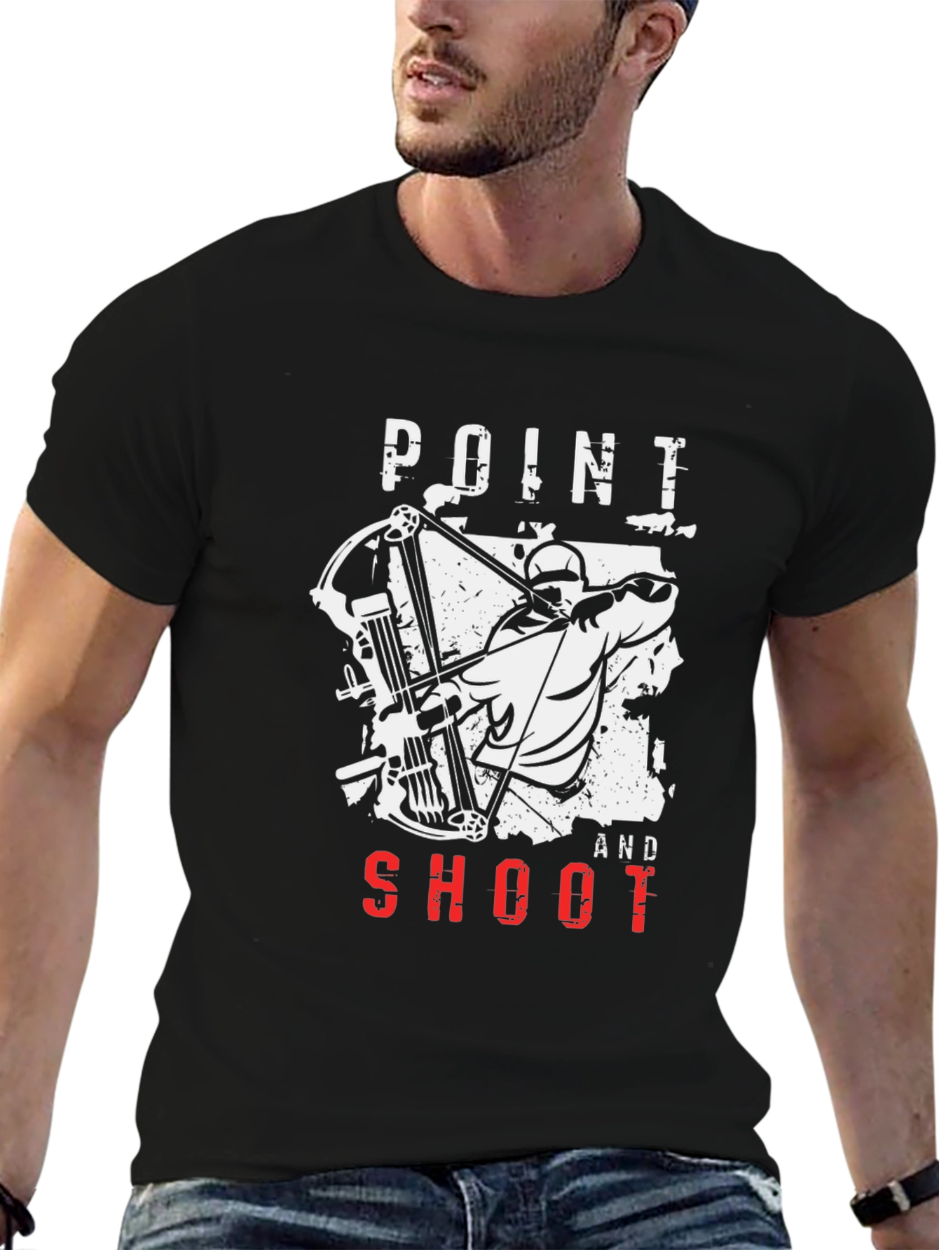 Black Point and Shoot Archer Graphic Tee - Black Cotton T-Shirt view 6