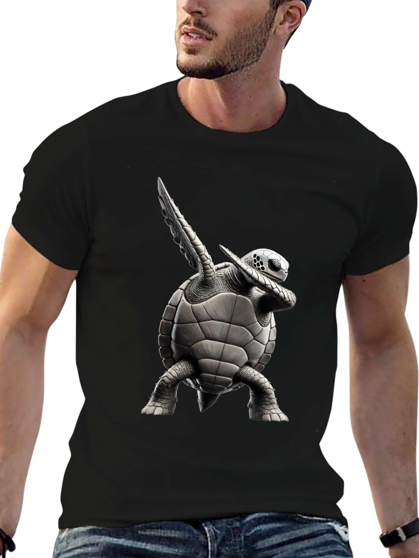 Black Dabbing Turtle Graphic T-Shirt - Black Cotton Tee view 6