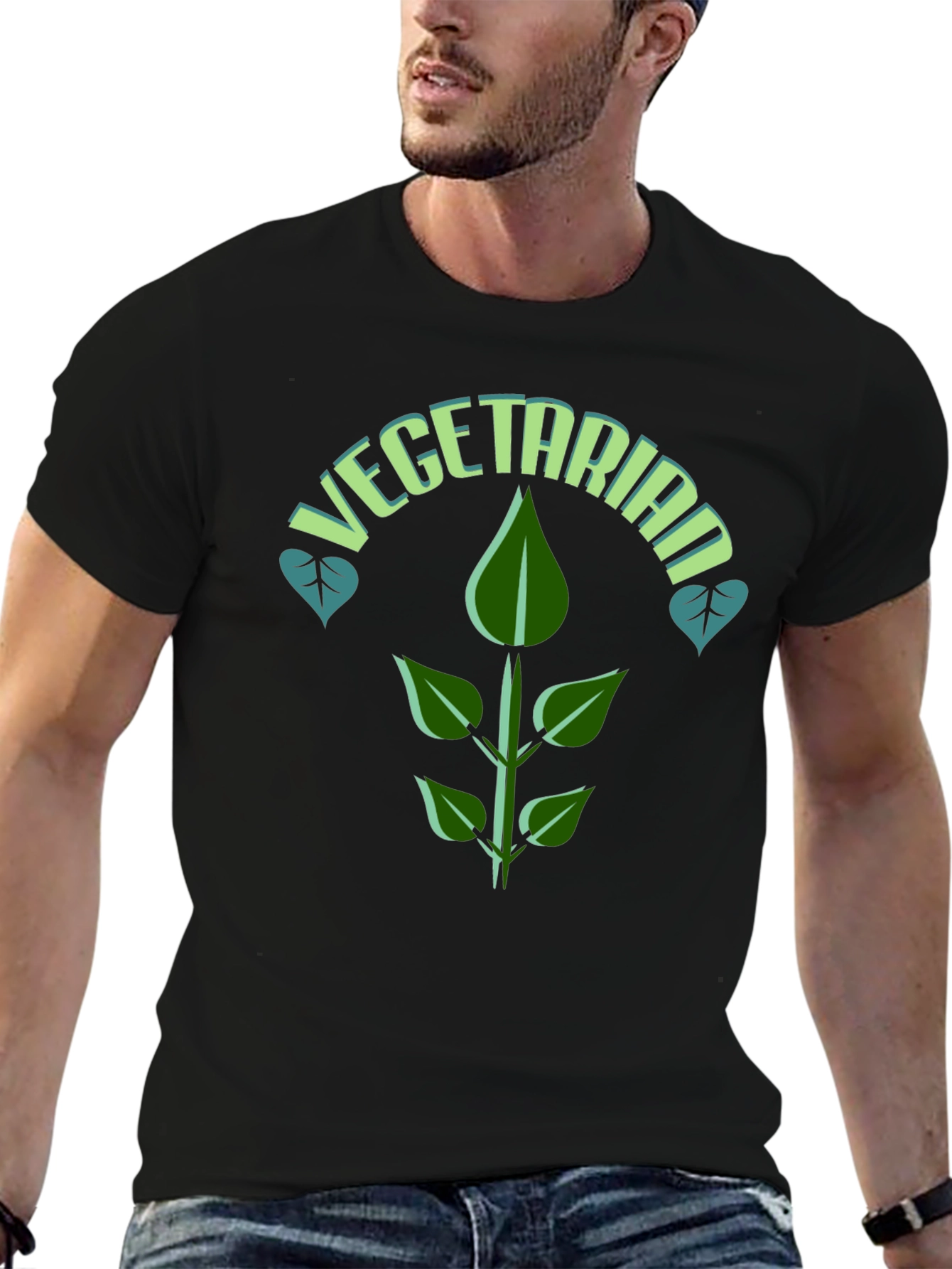 Black Vegetarian T-Shirt: Plant-Based Fashion view 6