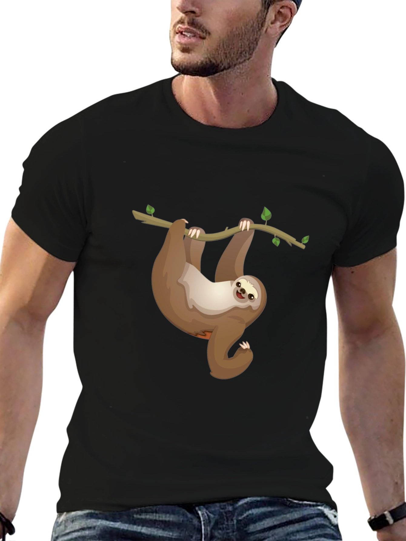 Black Sloth on Branch Graphic T-Shirt view 6