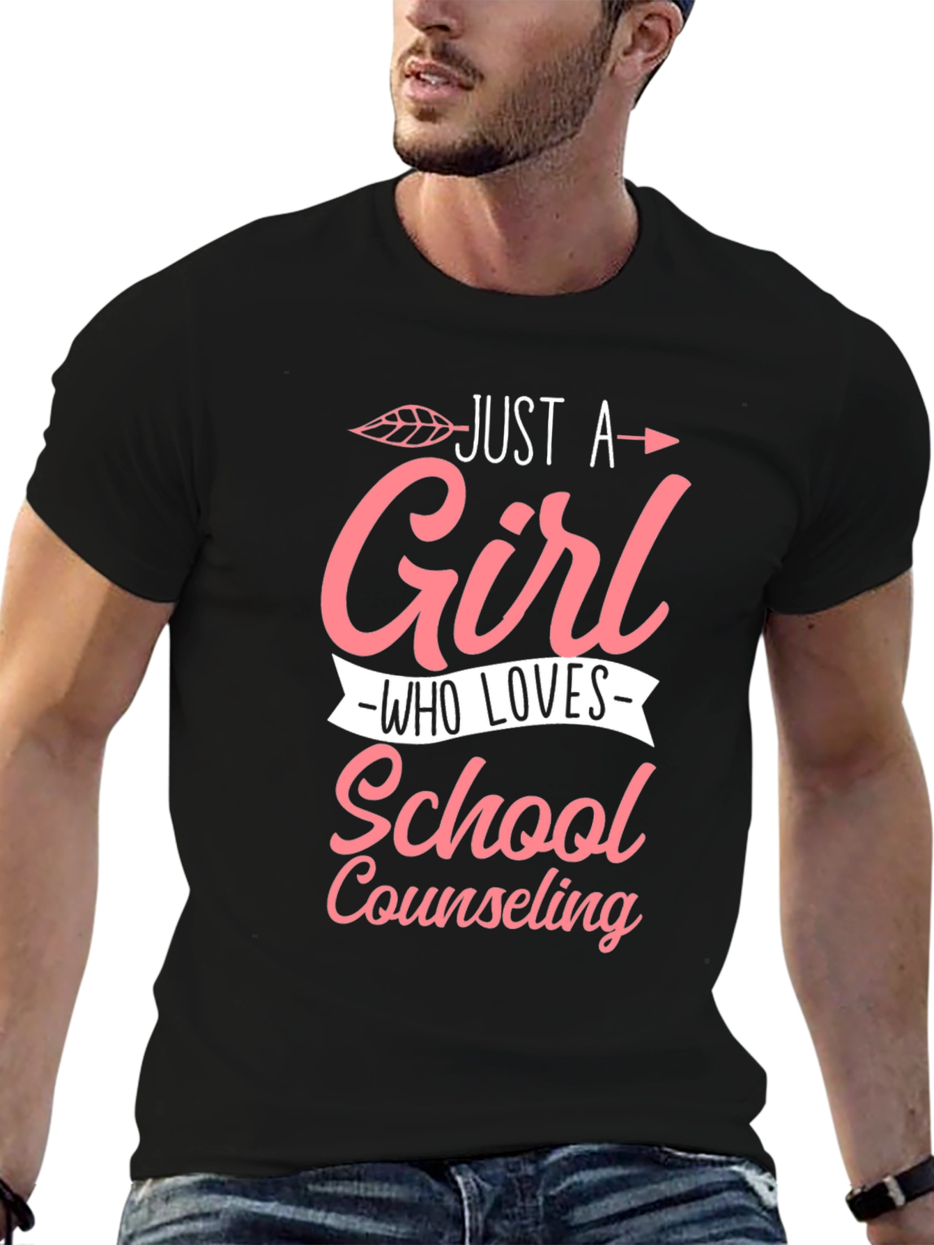 Black Just a Girl Who Loves School Counseling T-Shirt view 6