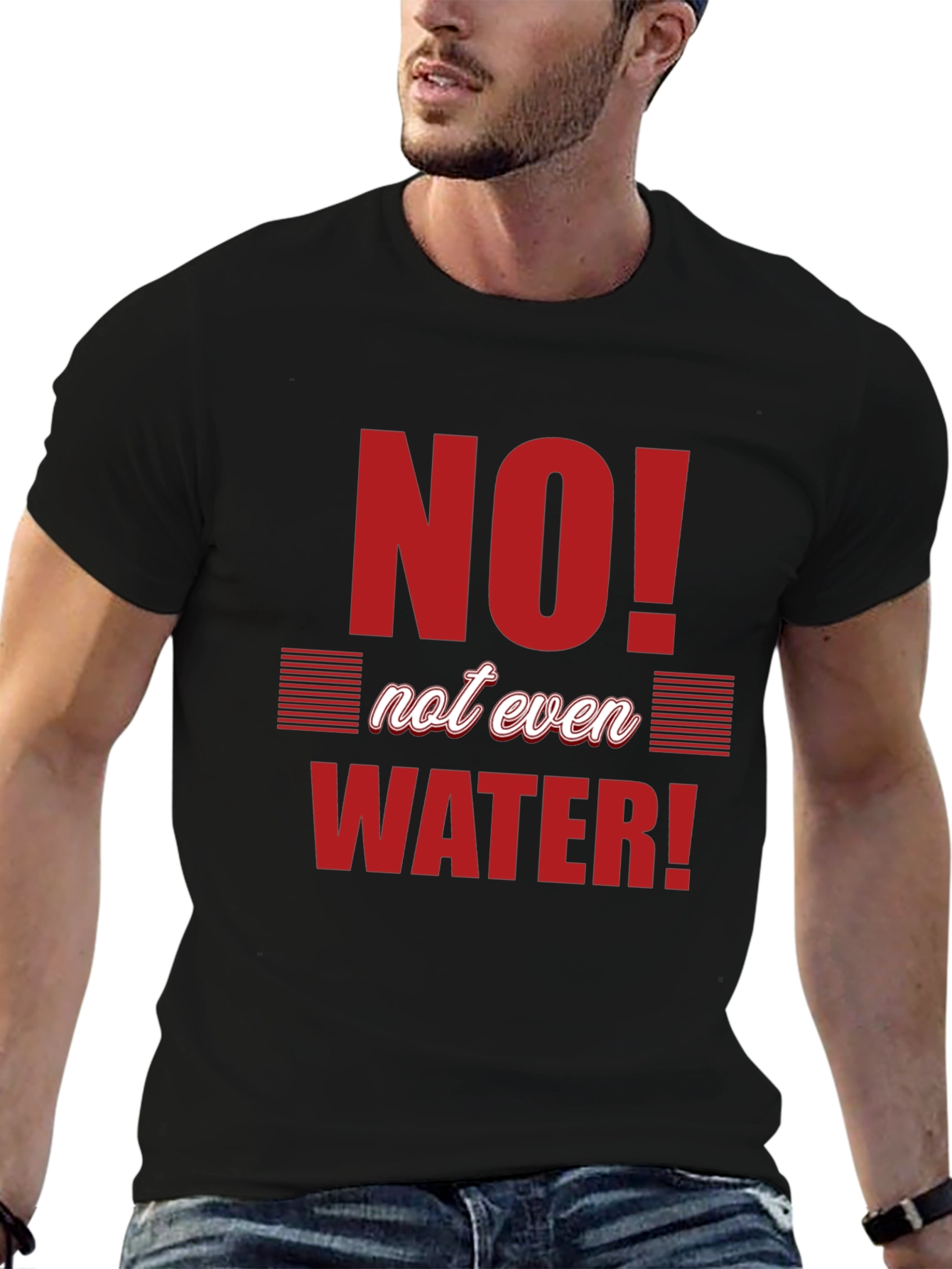 Black No Water T-Shirt - Black Crew Neck Graphic Tee view 6