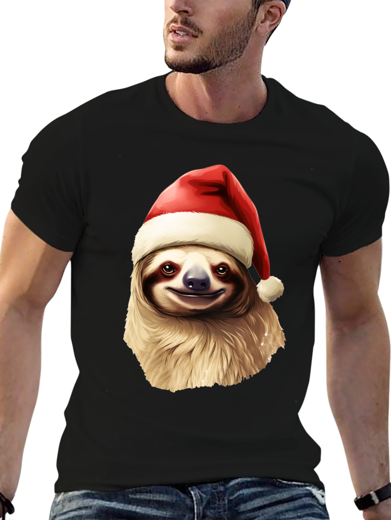 Black Festive Sloth Christmas T-Shirt - Holiday Cheer view 6
