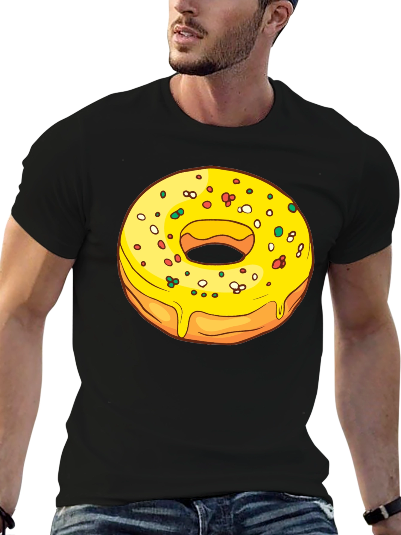 Black Donut Graphic T-Shirt - Black, Casual Wear view 6