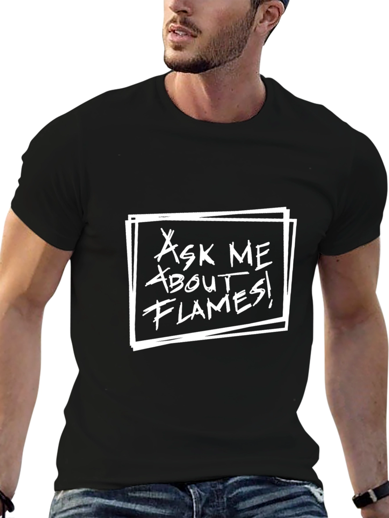 Black Ask Me About Flames T-Shirt Graphic Tee view 6