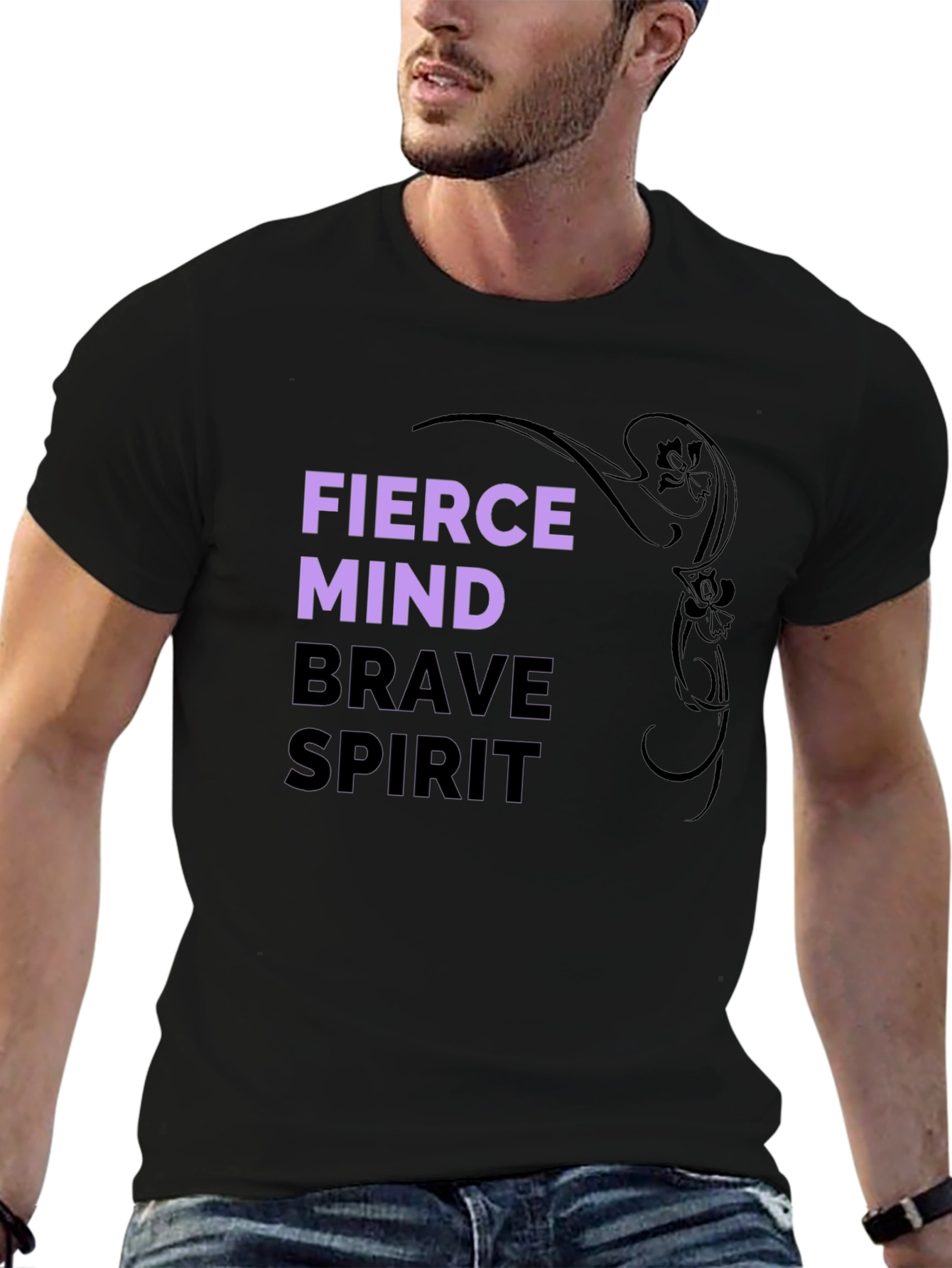 Black Fierce Mind Brave Spirit Graphic T-Shirt view 6