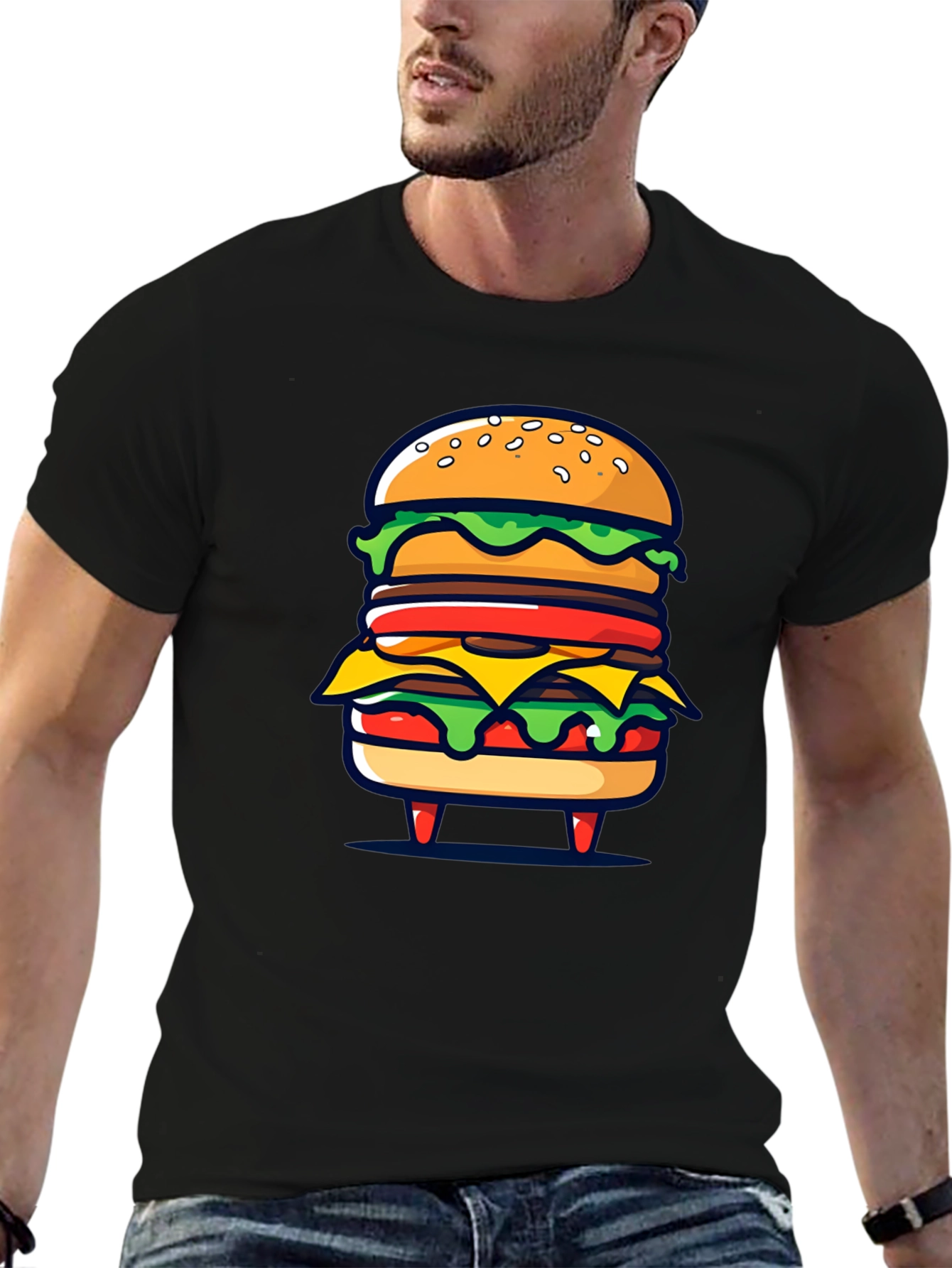 Black Burger Graphic Black T-Shirt view 6