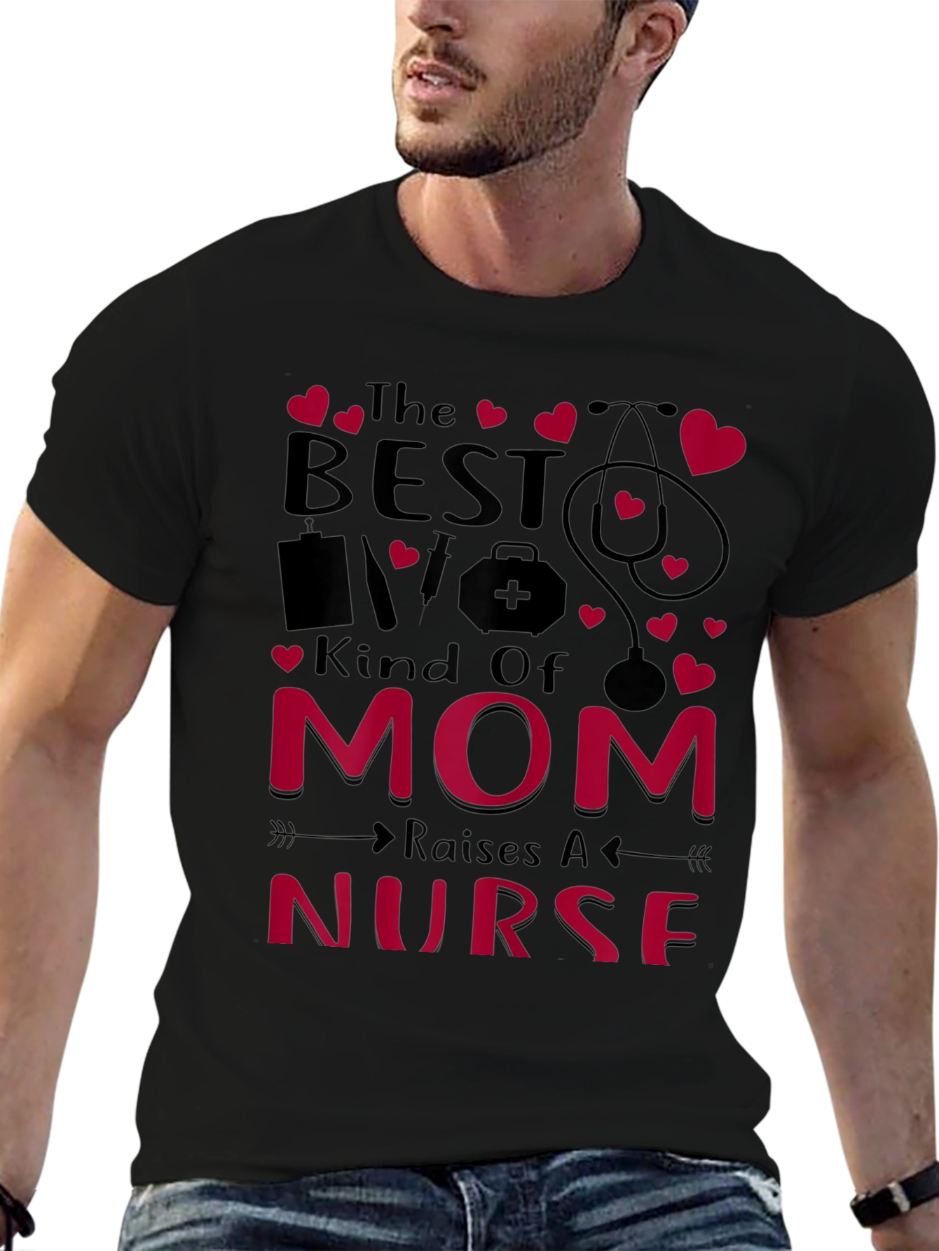 Black Best Mom Raises A Nurse T-Shirt view 6