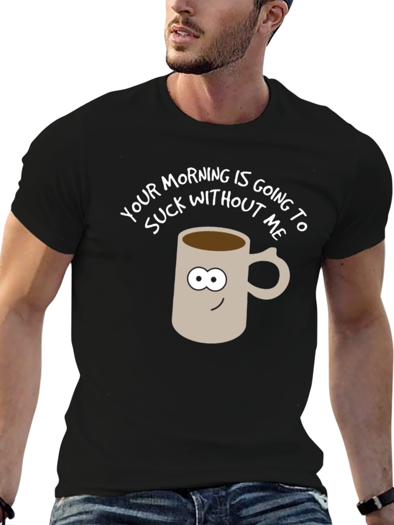 Black Funny Coffee Mug Graphic Tee - Your Morning Sucks! view 6