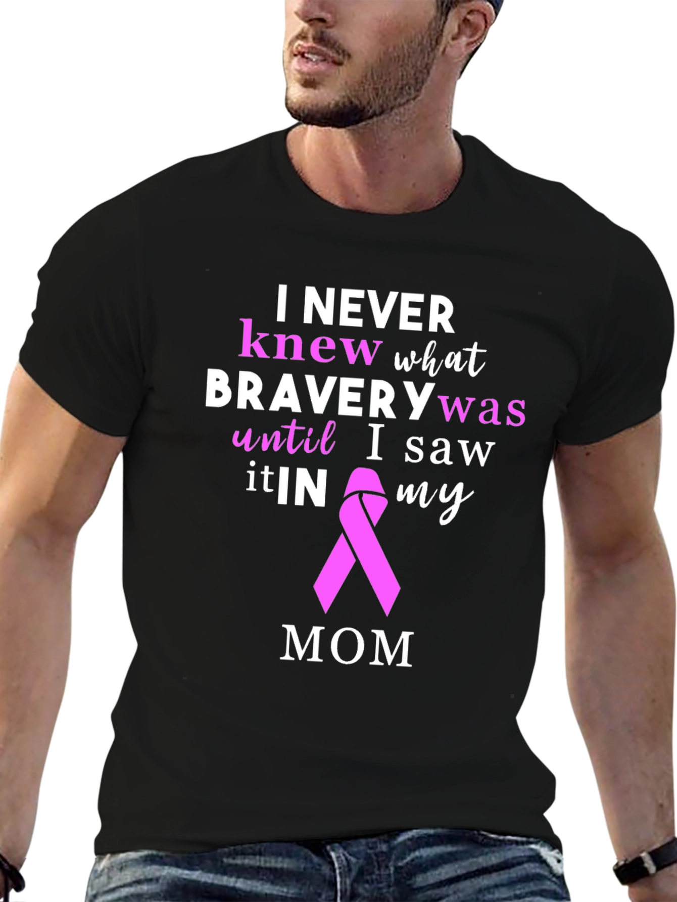 Black Bravery Mom T-Shirt: Breast Cancer Awareness Ribbon view 6
