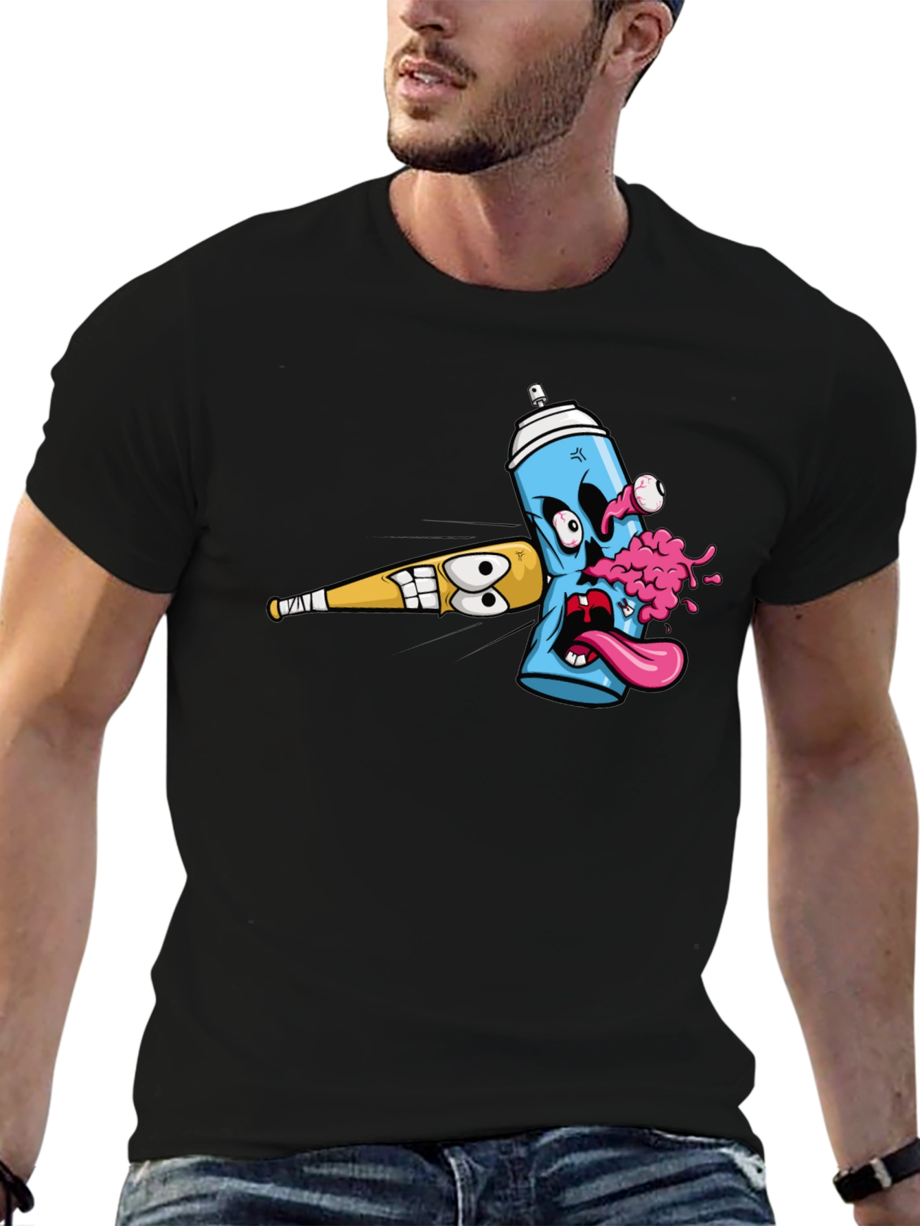 Black Cartoon Graffiti Graphic Tee view 6