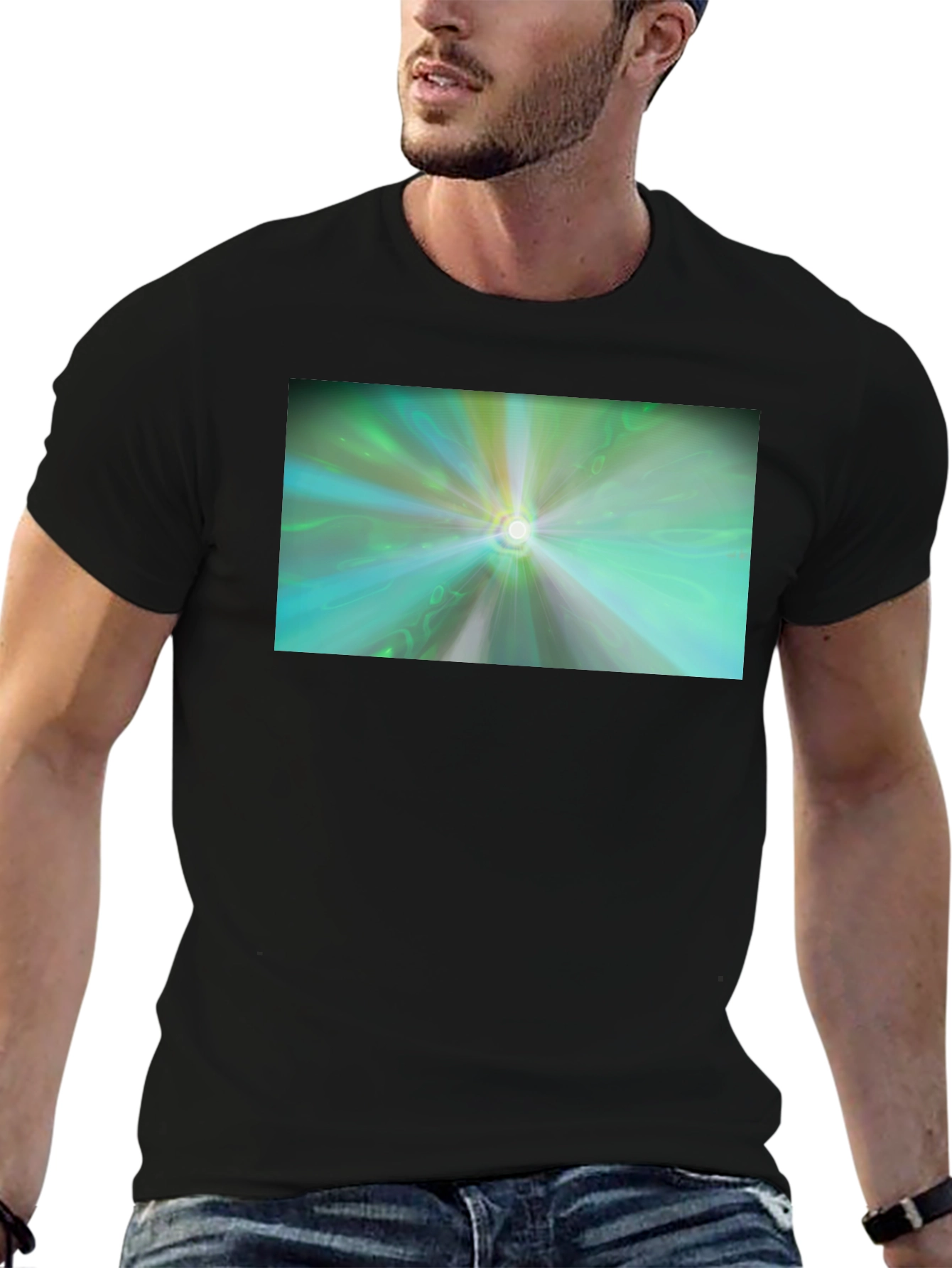 Black Abstract Light Burst T-Shirt - Black Cotton Blend view 6