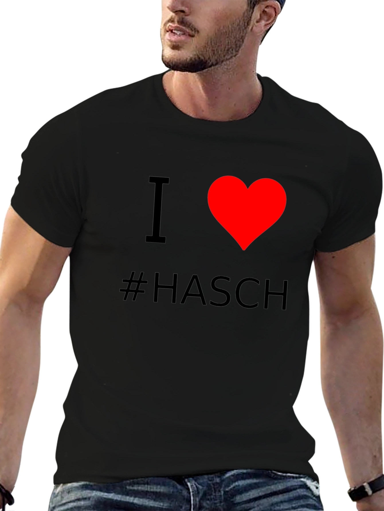 Black I Heart #Hasch T-Shirt - Black Cotton Casual Tee view 6