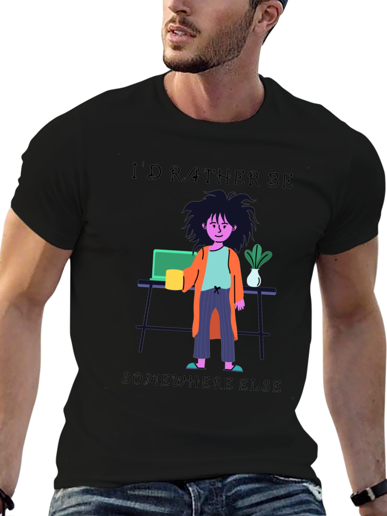 Black I'd Rather Be Elsewhere T-Shirt view 6