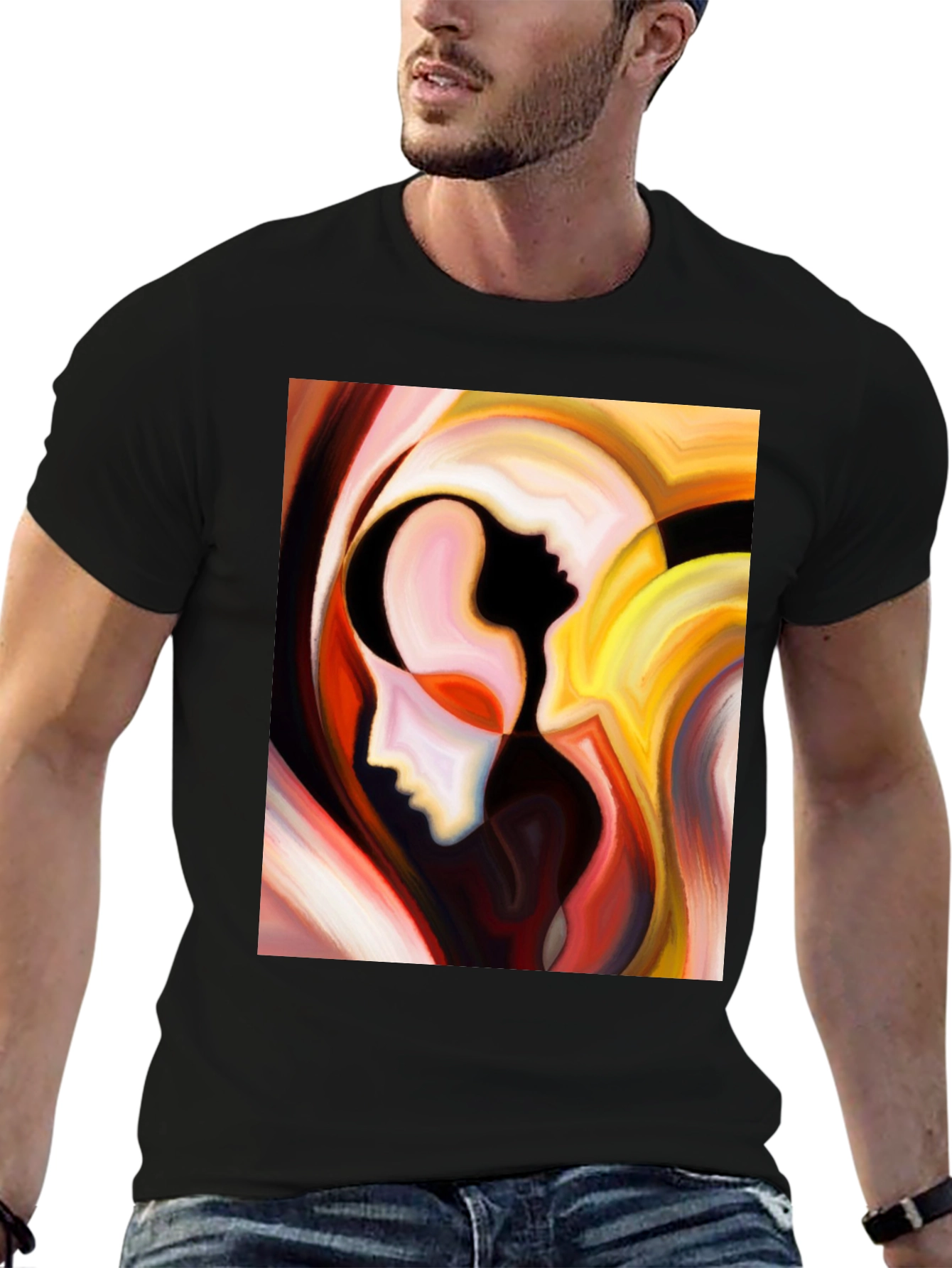 Black Abstract Faces Graphic T-Shirt - Modern Art Tee view 6