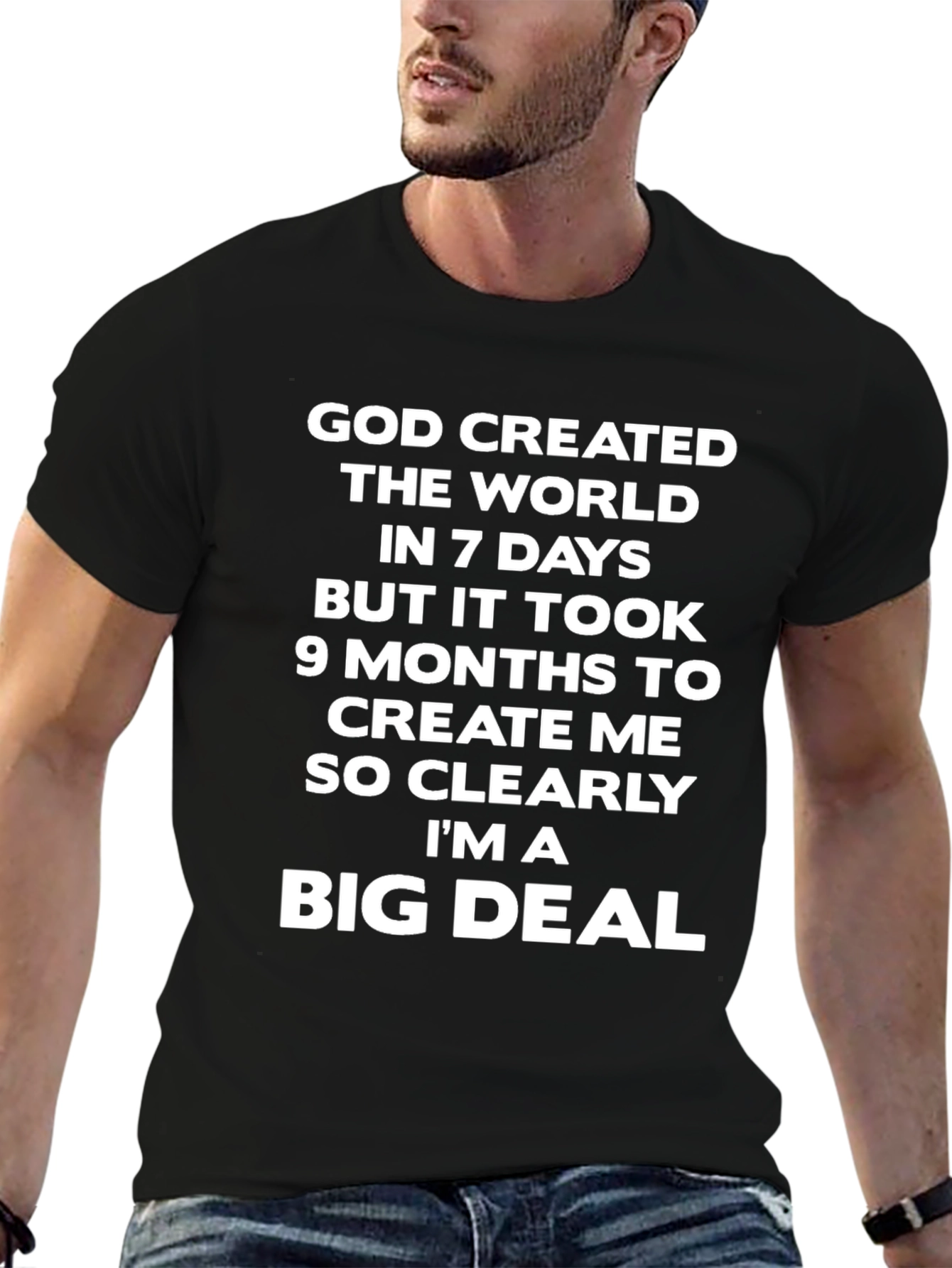 Black Funny "Big Deal" Graphic Tee - Black Cotton T-Shirt view 6