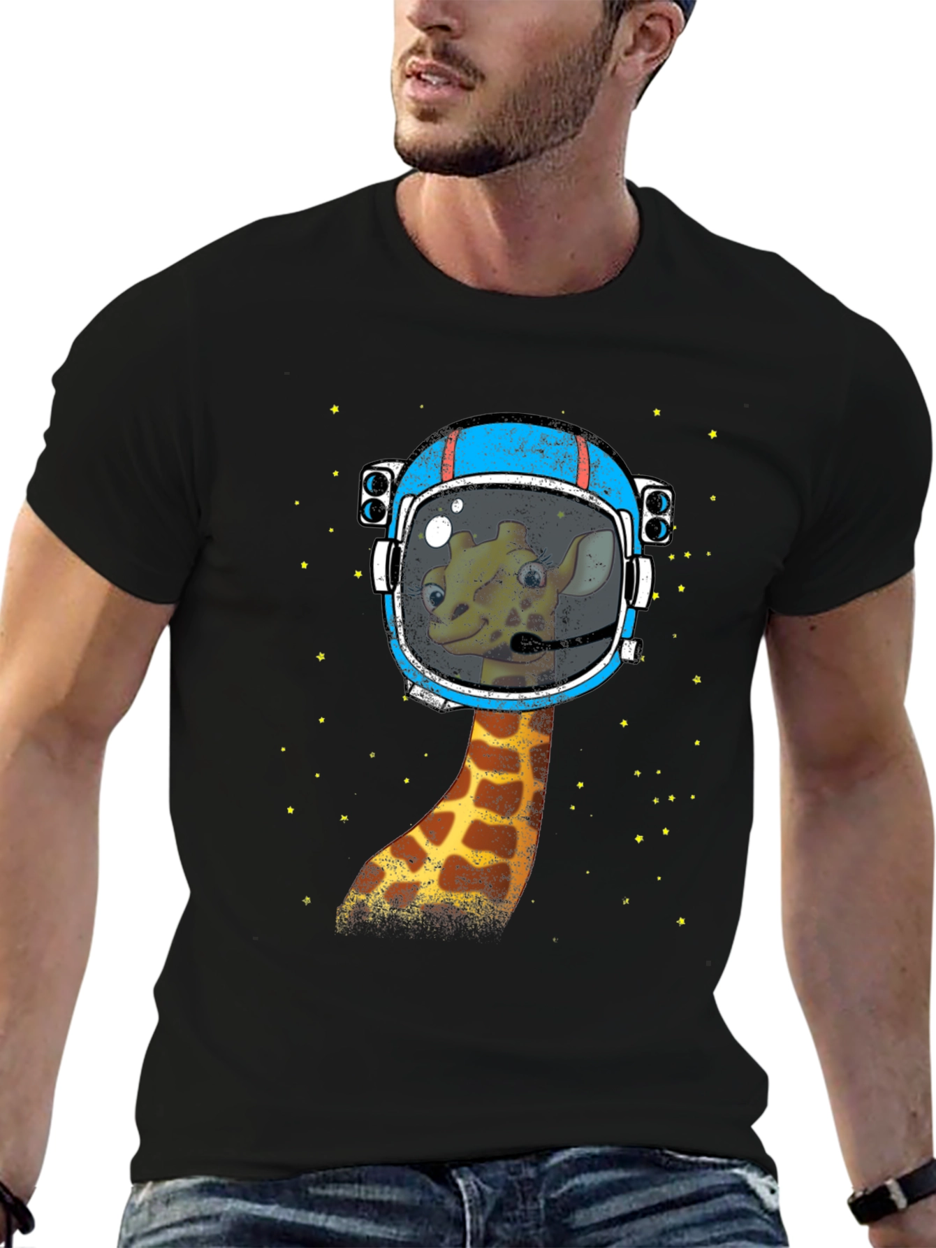 Black Giraffe Astronaut Graphic T-Shirt - Space Explorer view 6