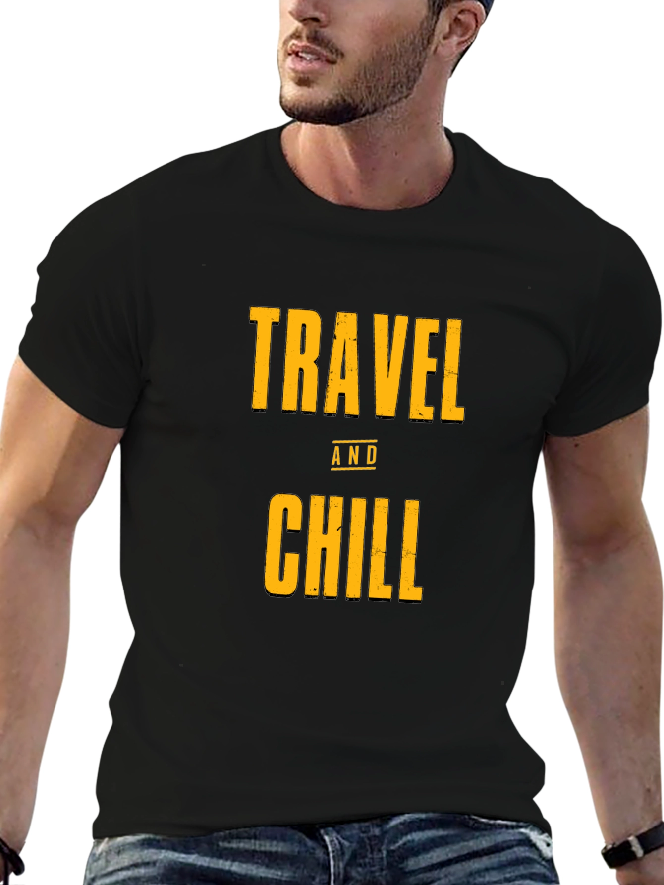 Black Travel and Chill Black Graphic Tee view 6