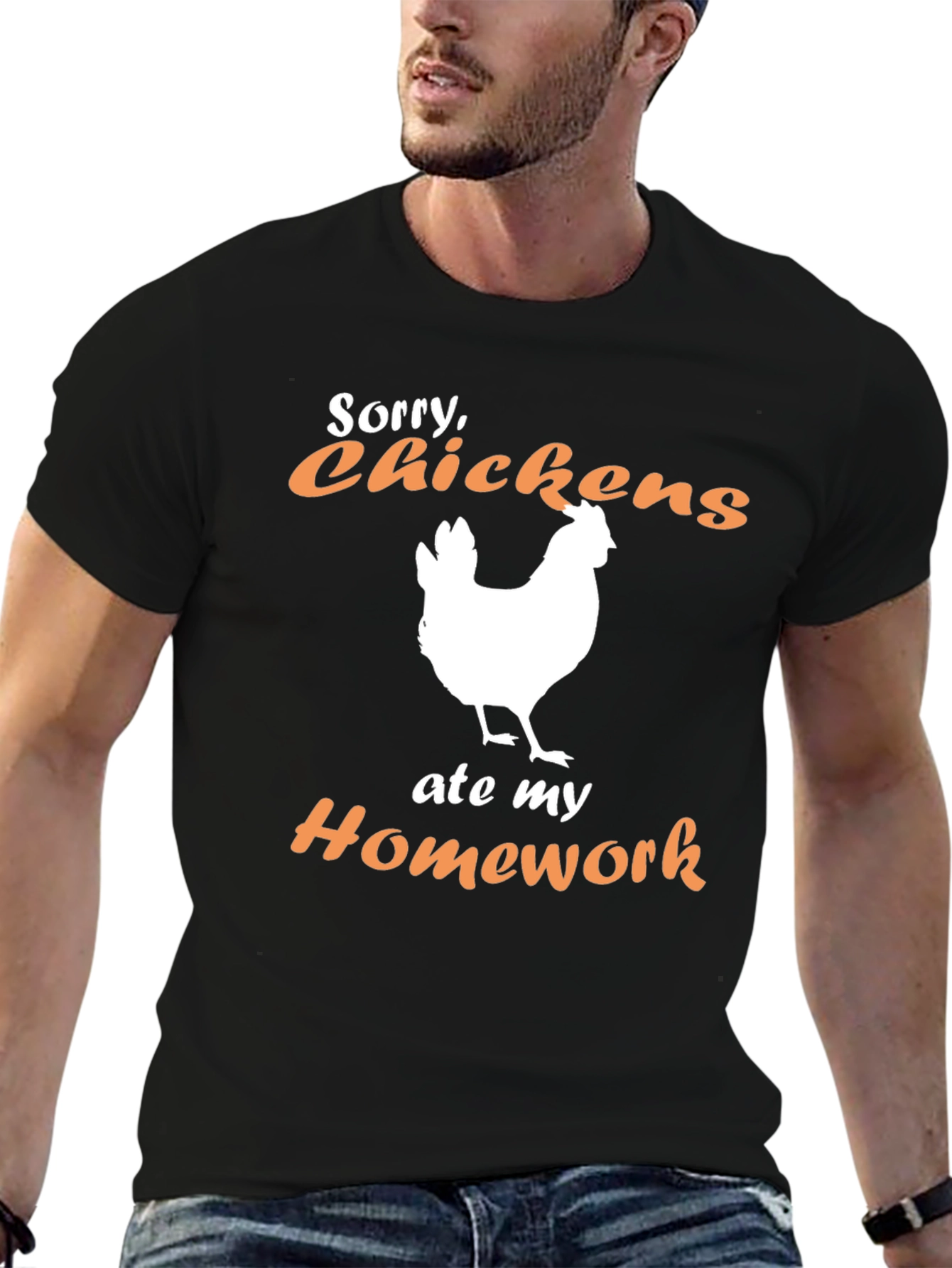 Black Funny Chicken Ate My Homework Graphic T-Shirt view 6