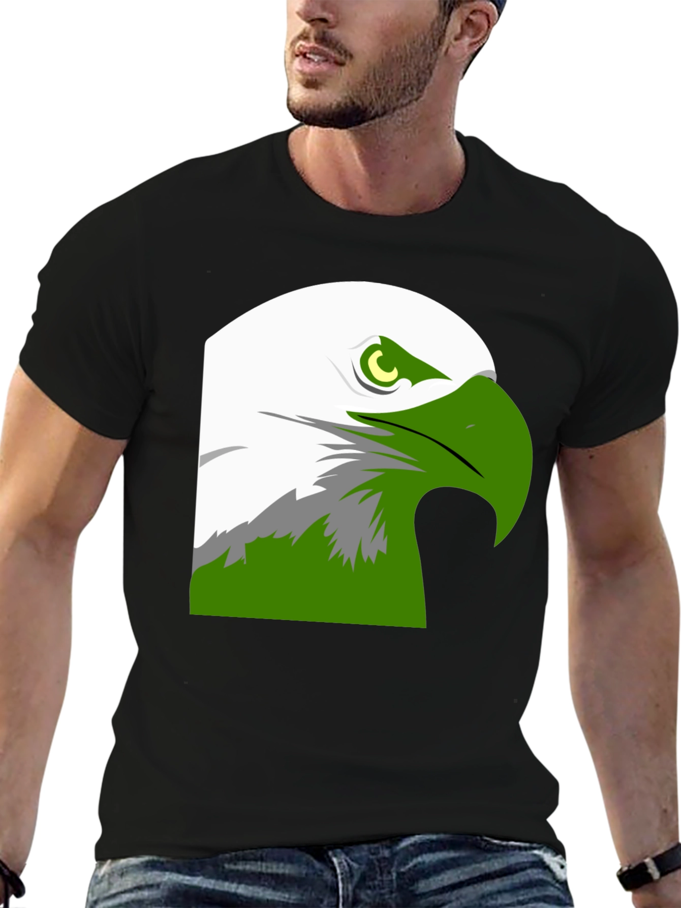 Black Bold Eagle Graphic Tee - Black Cotton Blend view 6