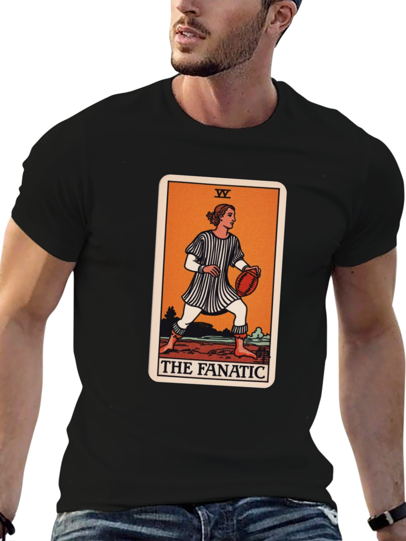 Black The Fanatic Tarot Card Graphic T-Shirt view 6