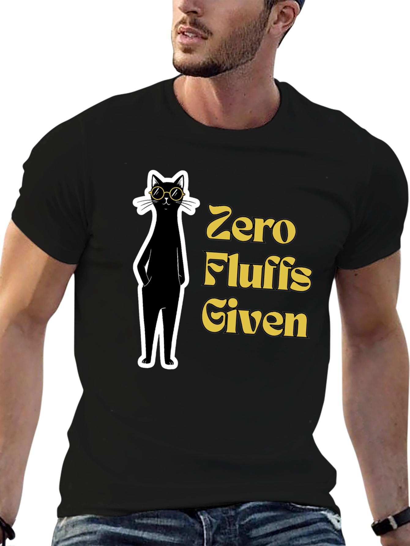 Black Zero Fluffs Given Cat Graphic T-Shirt view 6