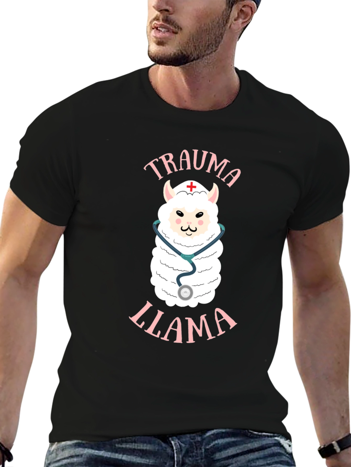 Black Trauma Llama T-Shirt - Nurse Alpaca Tee view 6