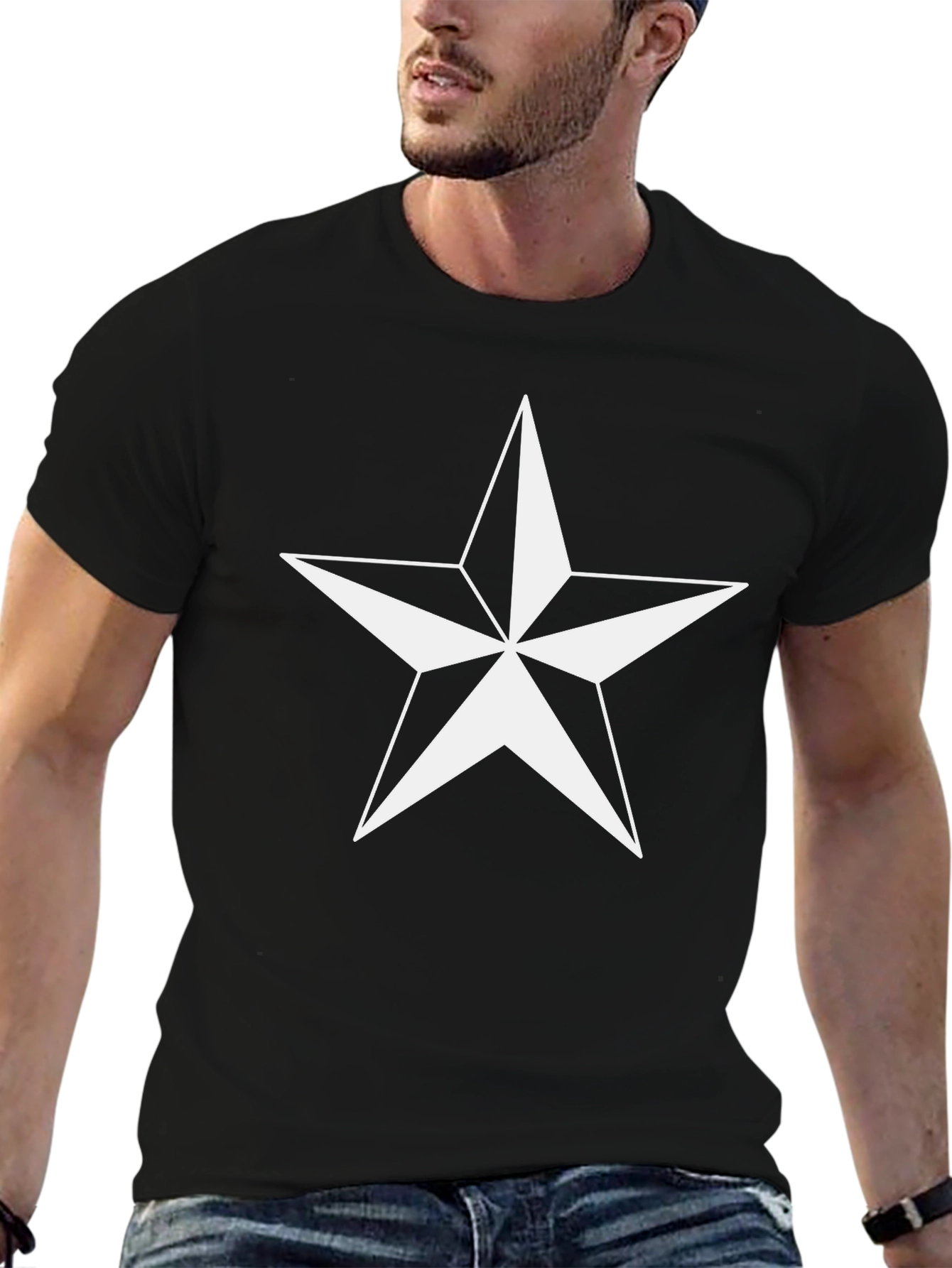 Black Nautical Star Graphic Tee - Black Cotton Blend view 6
