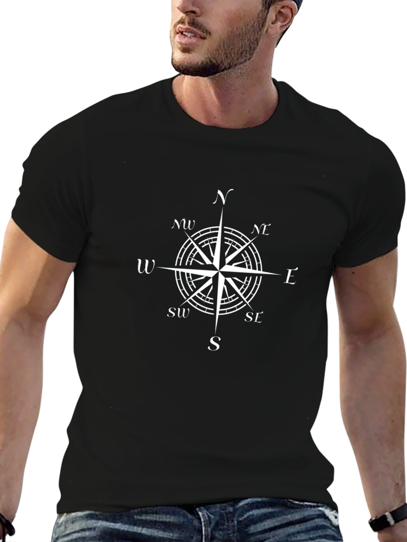 Black Compass Rose Graphic T-Shirt - Stylish & Versatile view 6