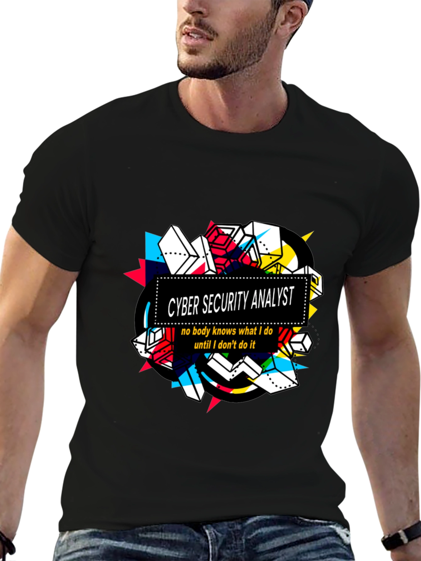 Black Cyber Security Analyst Graphic T-Shirt view 6