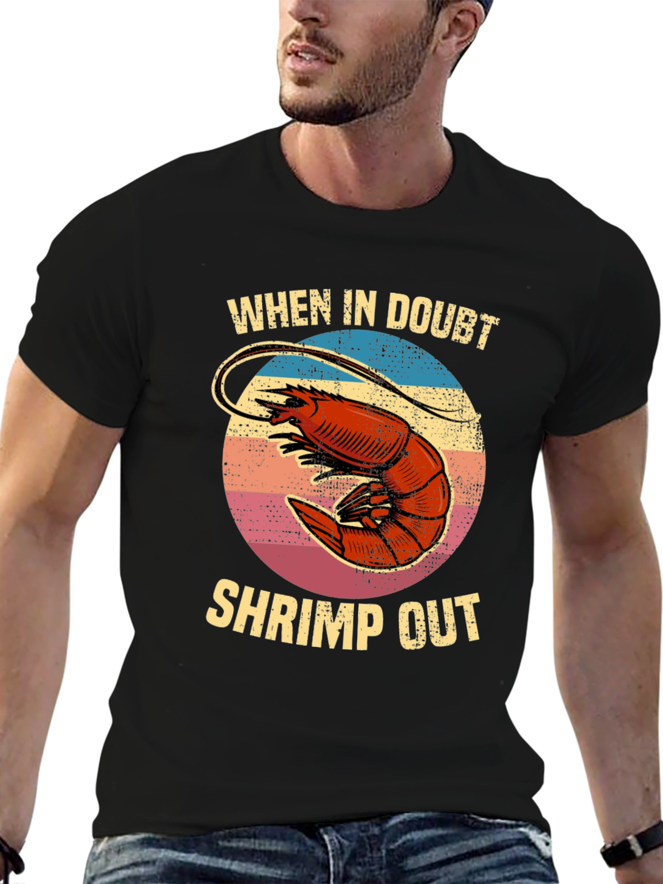 Black Shrimp Out T-Shirt - Funny Seafood Graphic Tee view 6