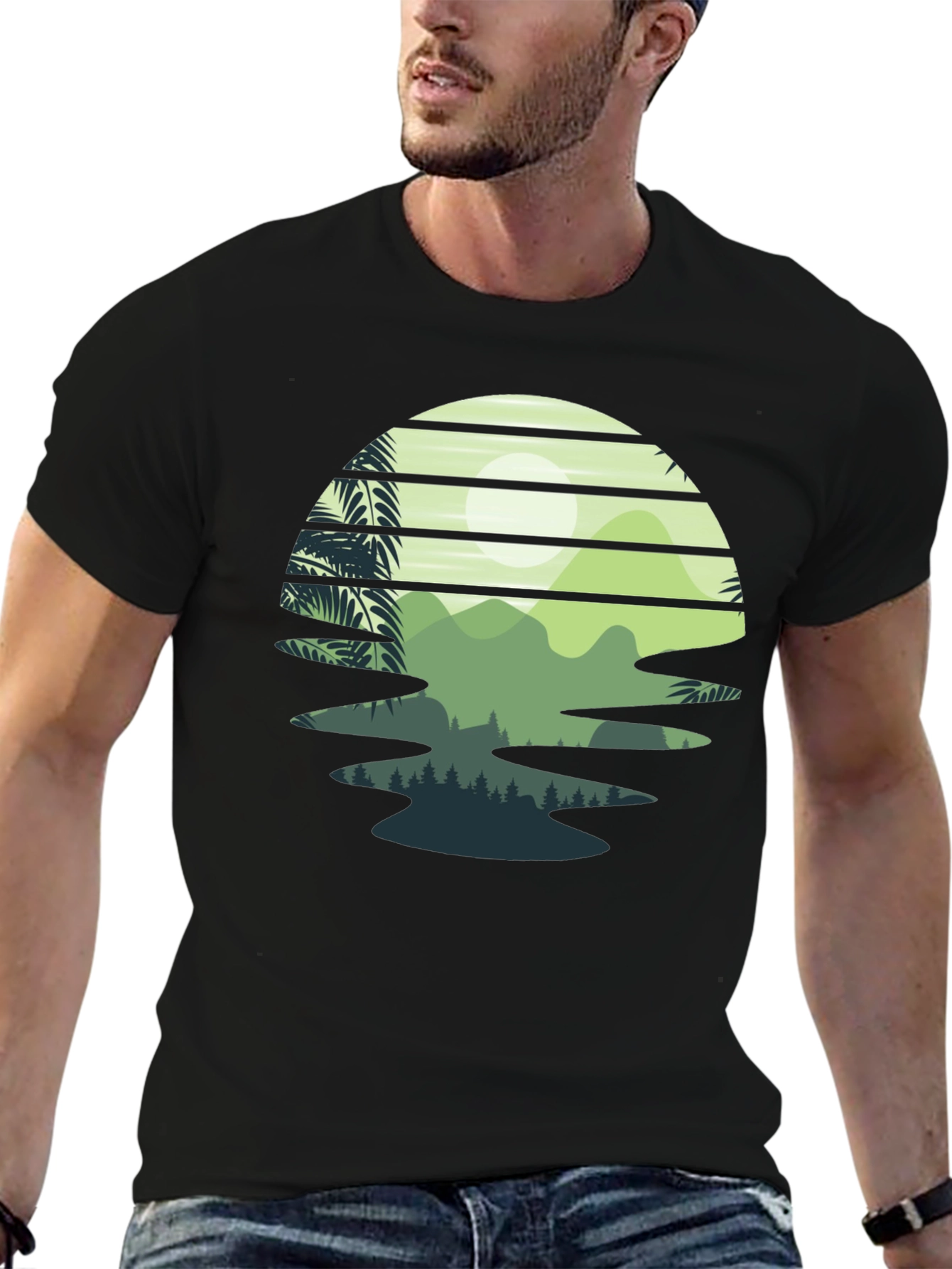Black Retro Sunset Landscape Graphic Tee view 6