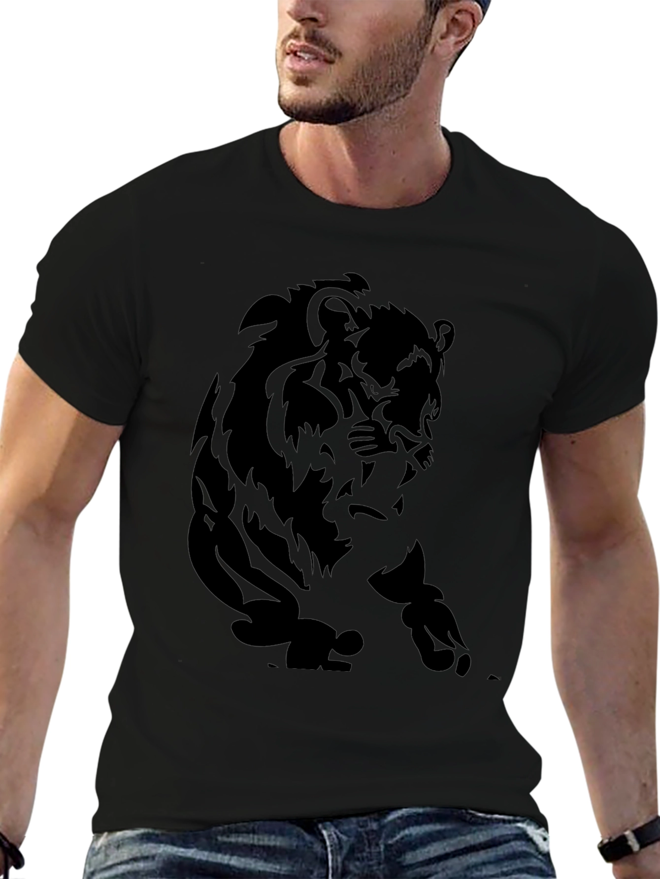 Black Black Lion Graphic Tee - Men's Stylish Short Sleeve Shirt view 6