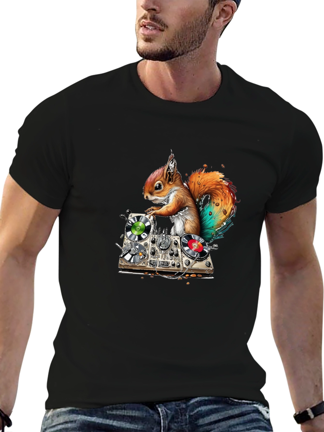Black DJ Squirrel Graphic T-Shirt view 6