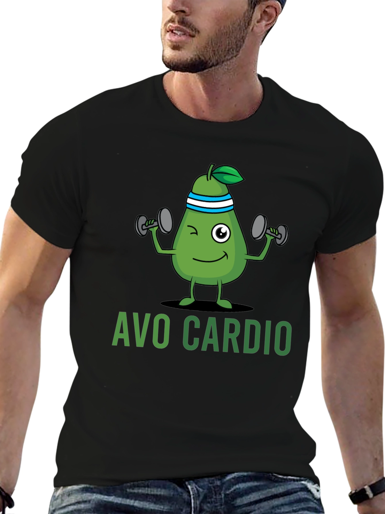 Black Avo Cardio Black T-Shirt - Workout Avocado Design view 6