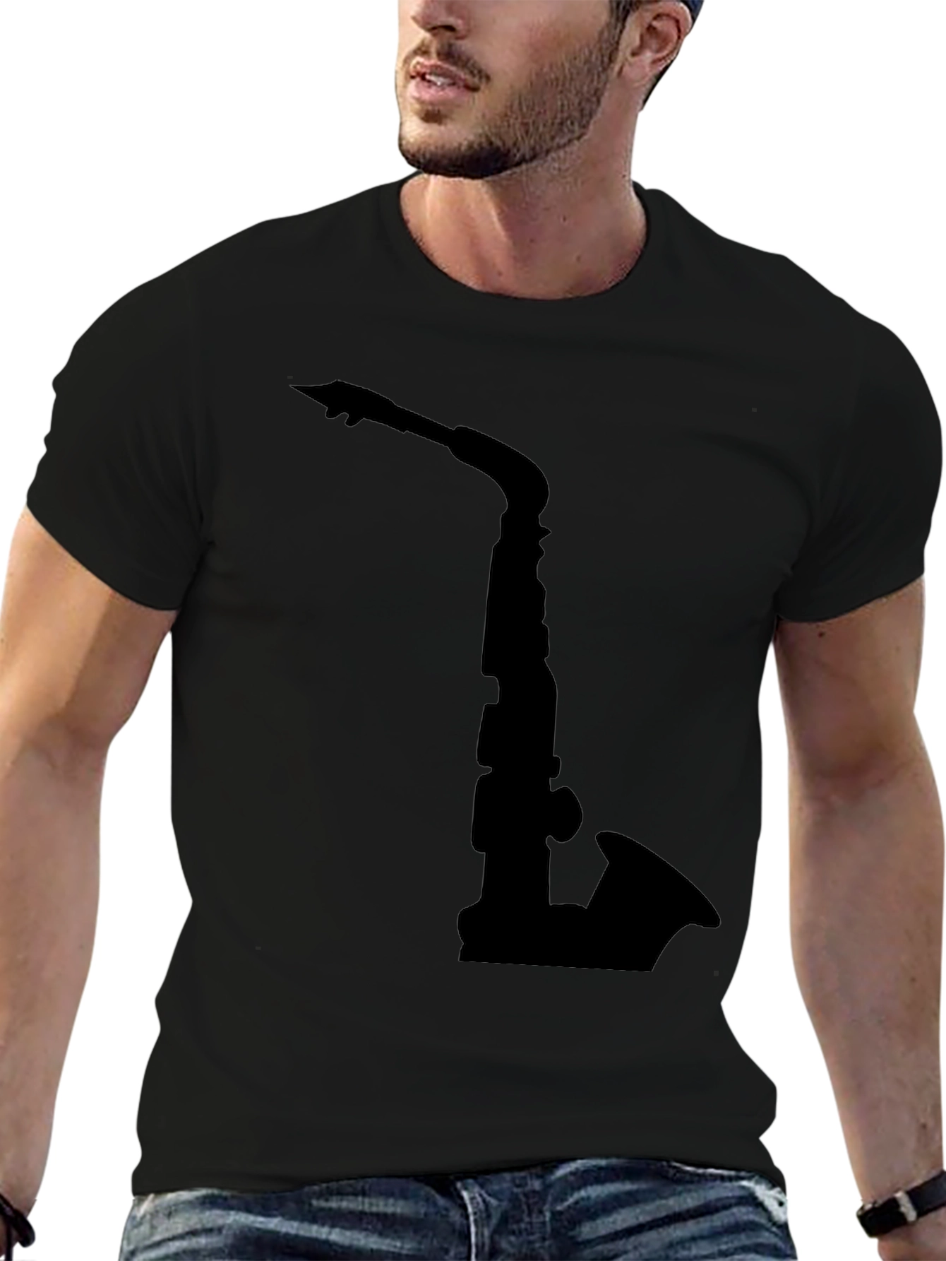 Black Saxophone Graphic Tee - Black Cotton Comfort view 6