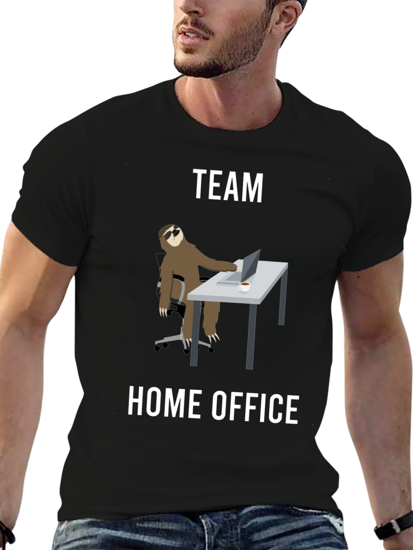 Black Team Home Office Sloth T-Shirt - Funny Work From Home Tee view 6