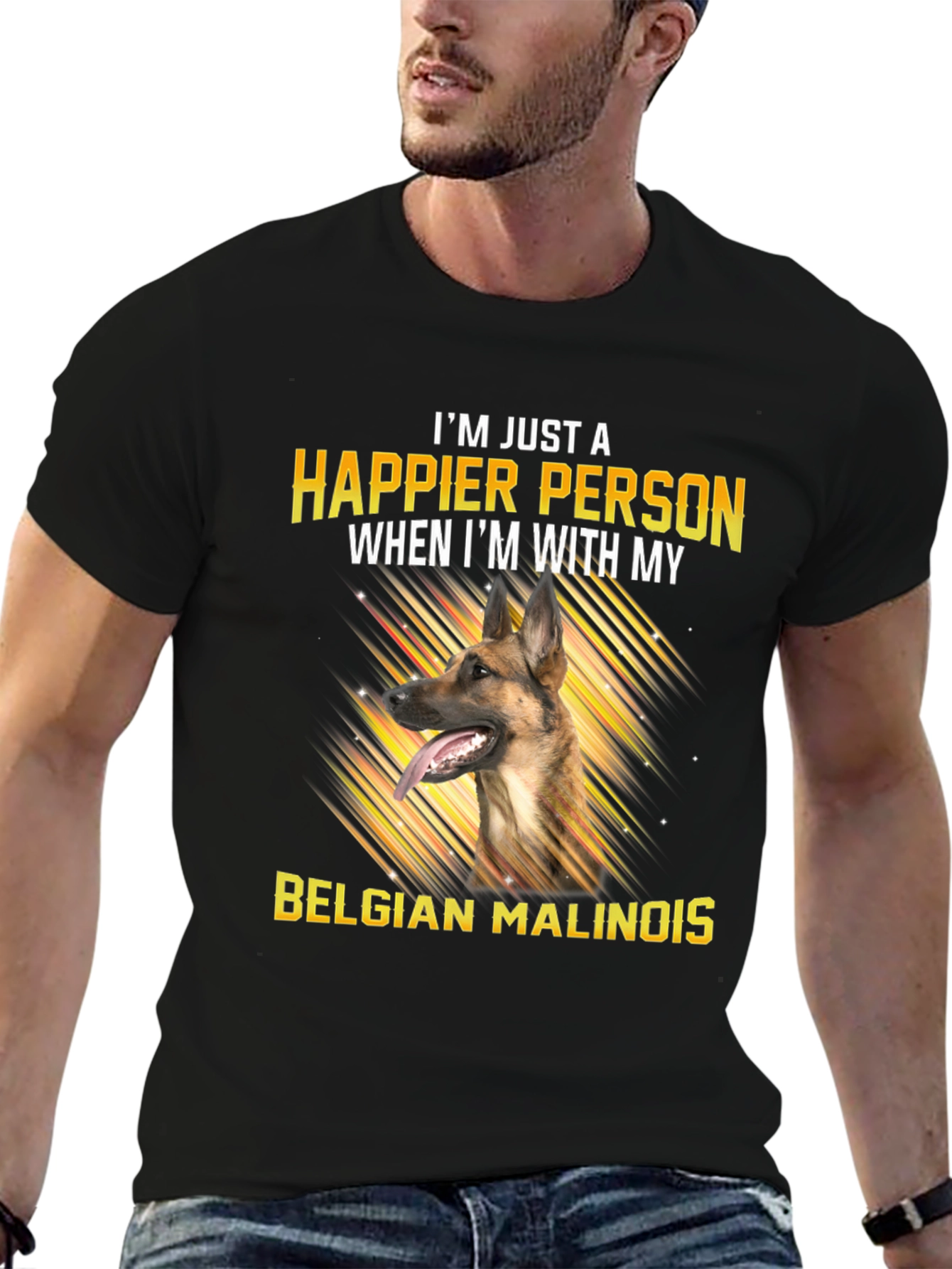 Black Happier With My Belgian Malinois T-Shirt view 6